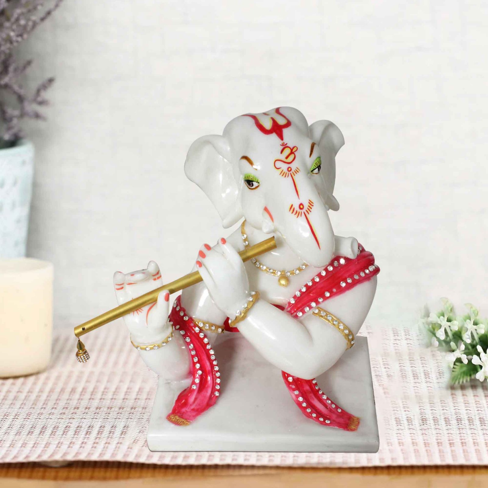 Lord Bansuri Ganesha gift items for marriage Marble Look Jewellery Decorated 25 cm G57GX1362WPCGZ