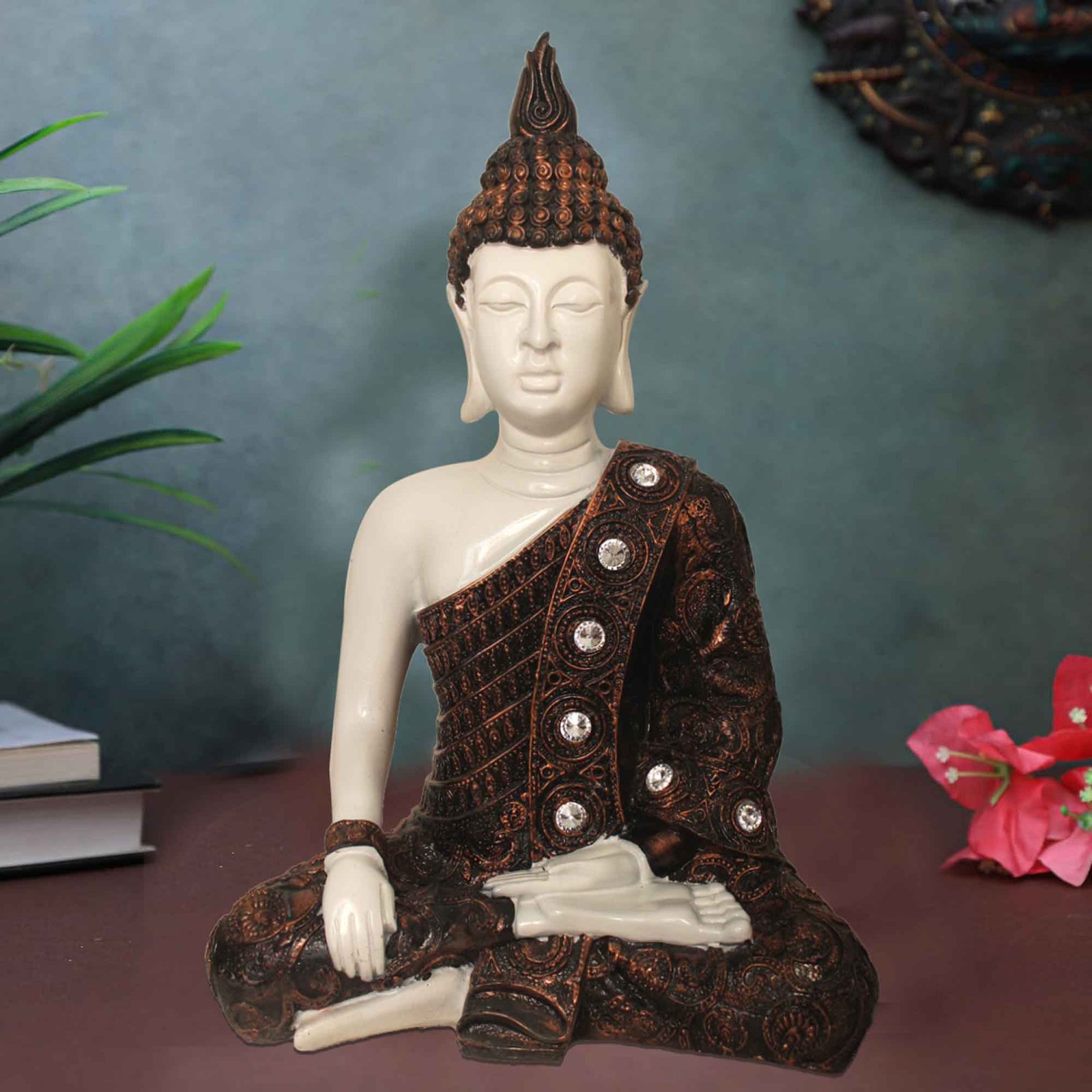 Meditating Gautam Buddha showpiece for home decor living room Jewellery Decorated 24 cm G57GX1384WCNGZ