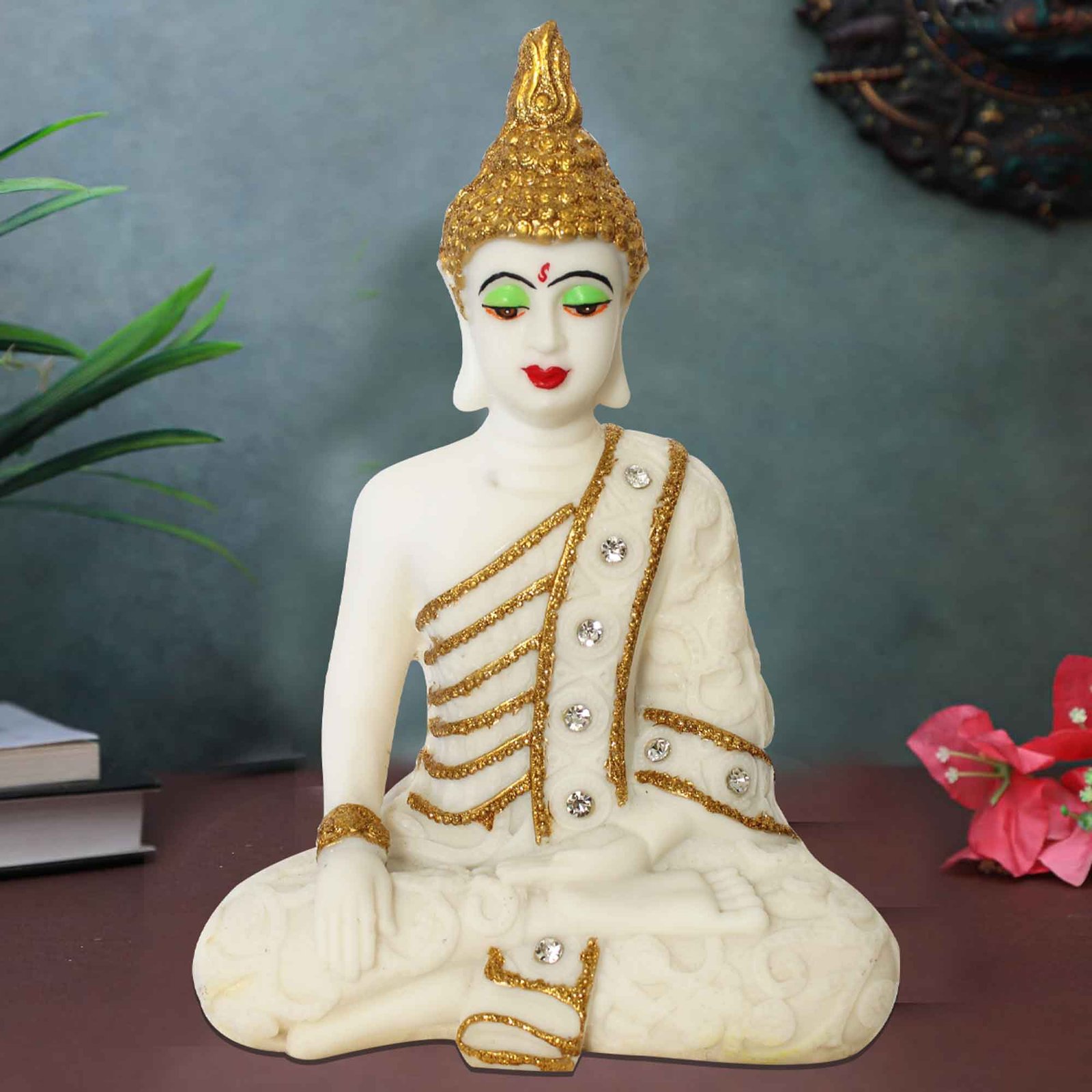 Meditating Gautam Buddha idols for living room Marble Look Jewellery Decorated 23 cm G57GX1384WGCMZ