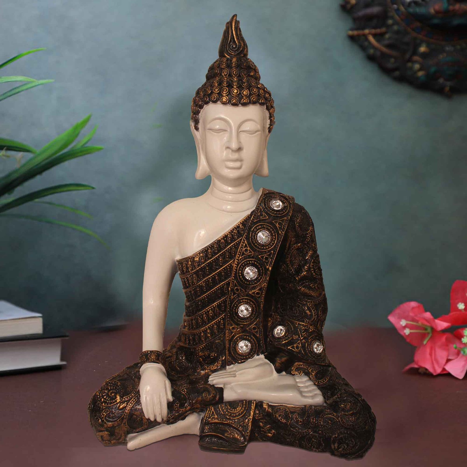 Meditating Gautam Buddha statue for tv unit Jewellery Decorated 24 cm G57GX1384WGNGZ