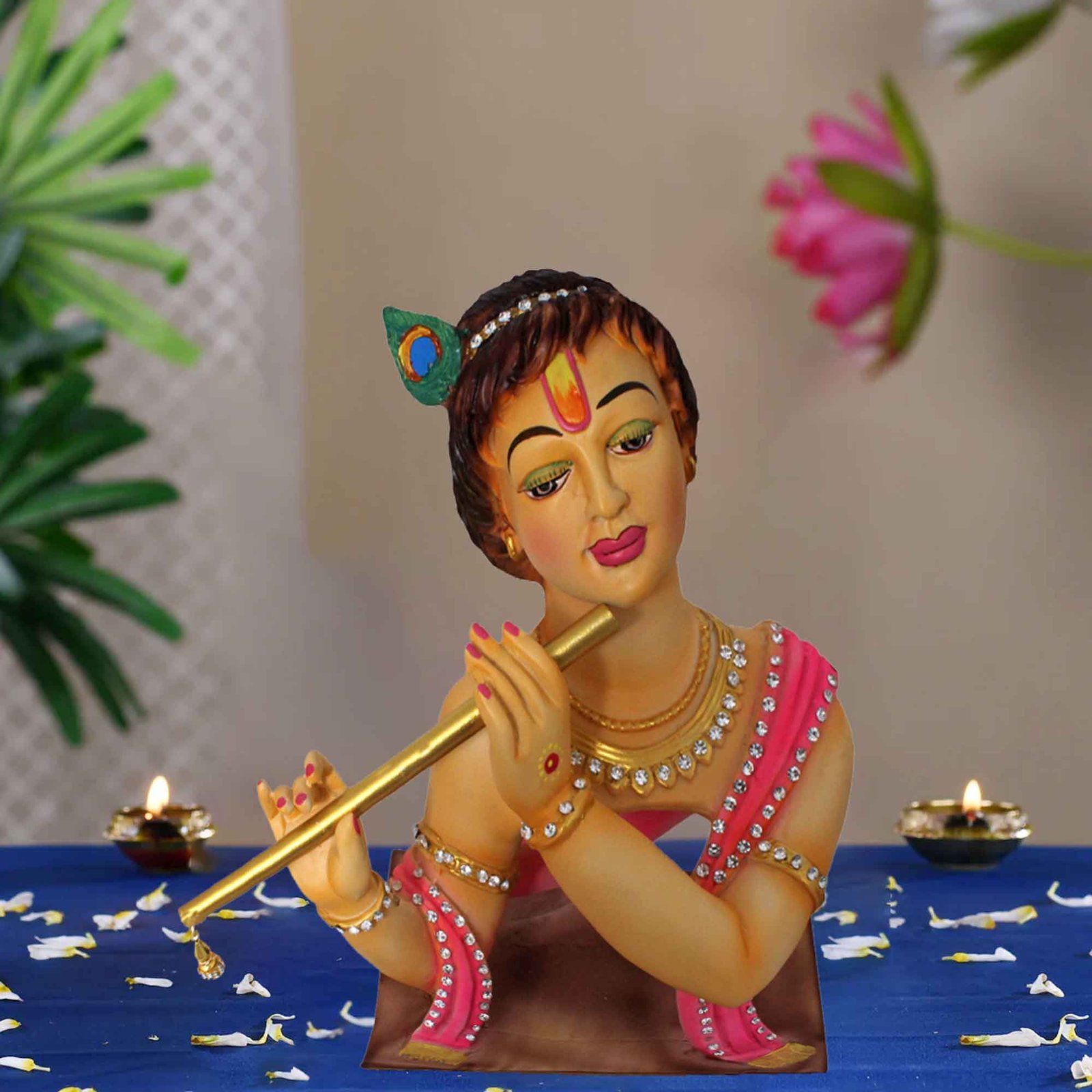 Polyresin Flute Krishna idols for home Jewellery Decorated 25 cm G57GX1397VPLMZ