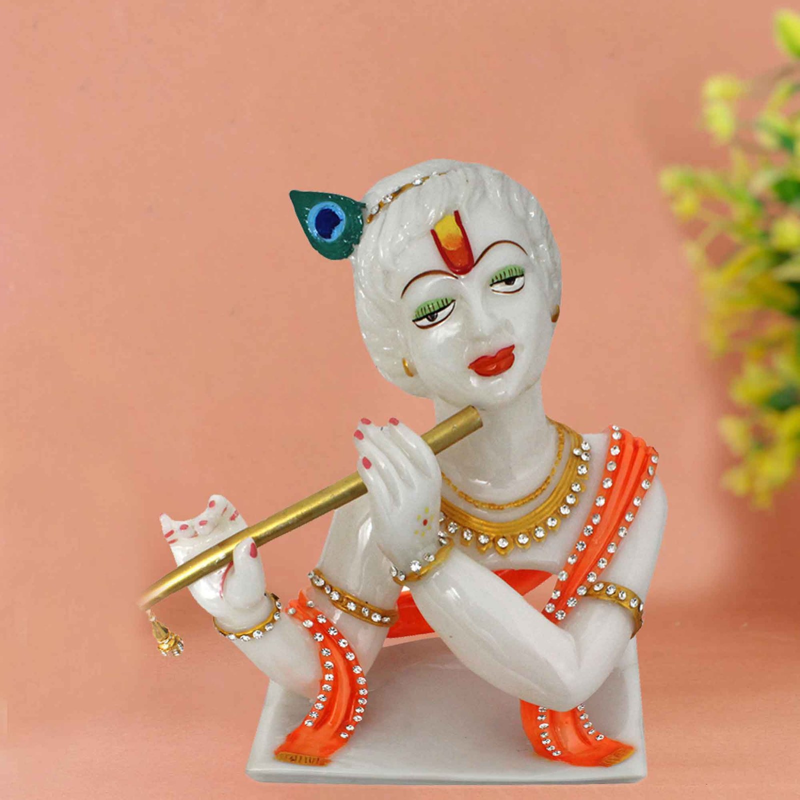Polyresin Flute Krishna sculpture for living room Marble Look Jewellery Decorated 25 cm G57GX1397WOCGZ
