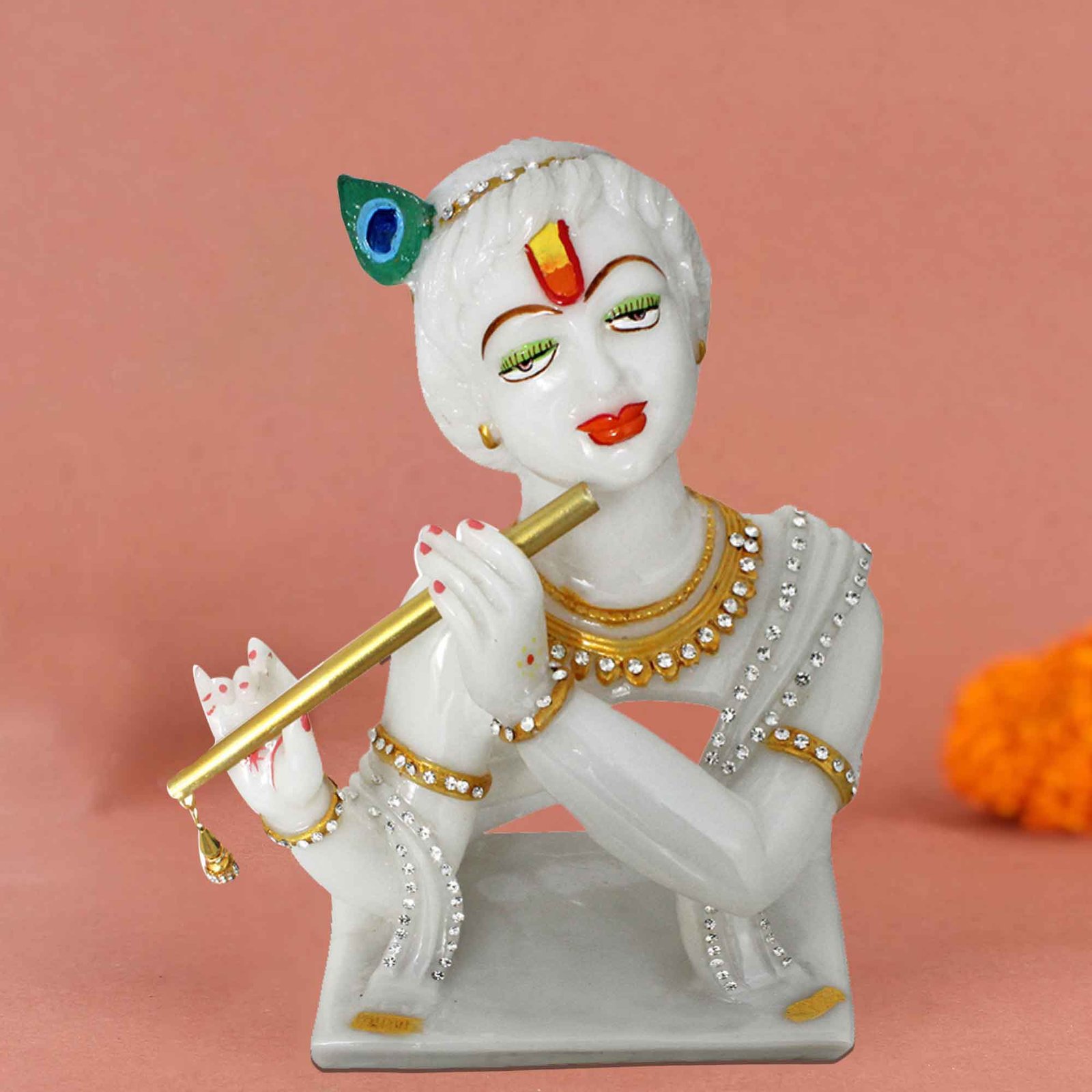 Polyresin Flute Krishna sculpture for home decoration Marble Look Jewellery Decorated 25 cm G57GX1397WWCGZ