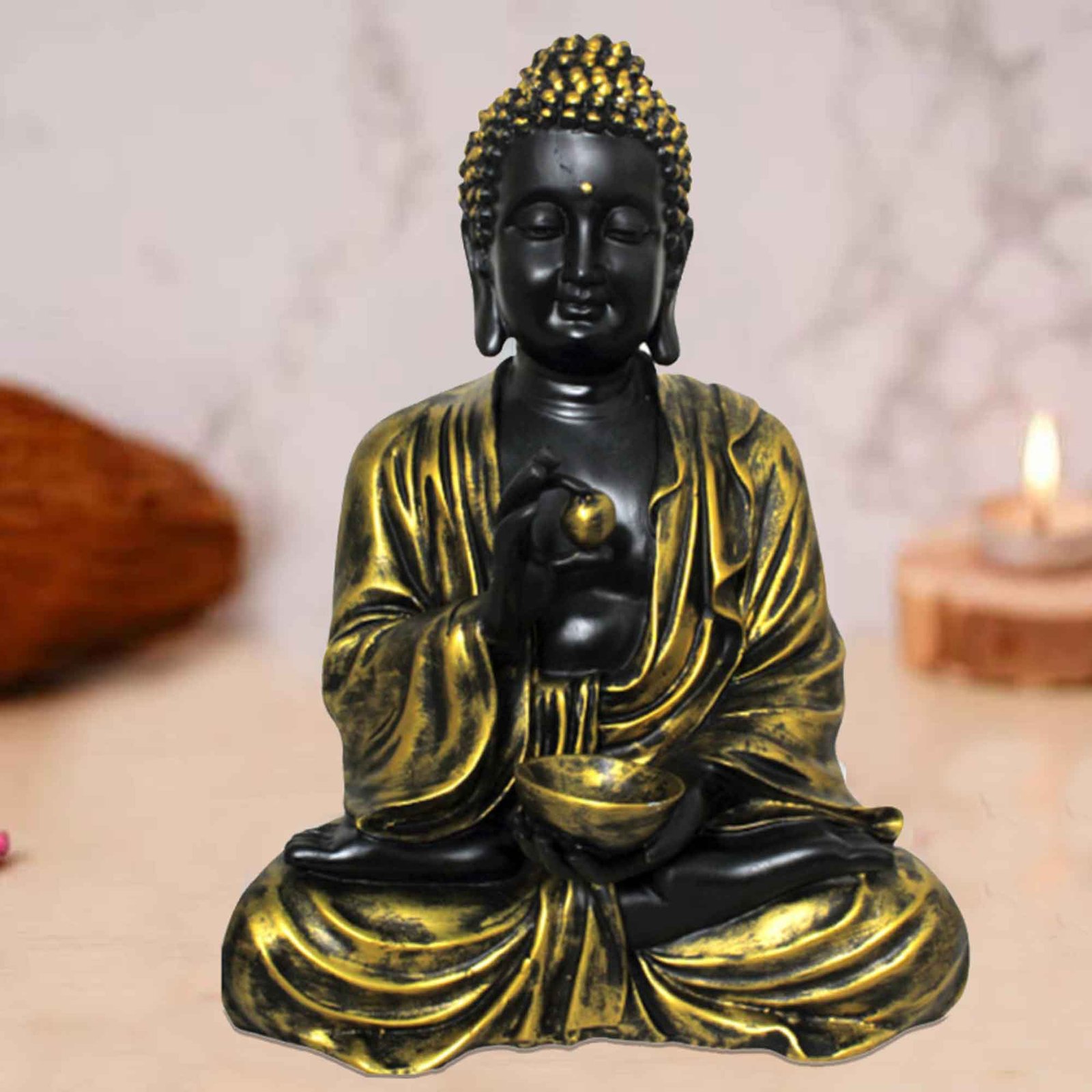 Polyresin Goli Buddha showpiece for tv unit Matte Finish 30 cm G57GX1423KBNMX