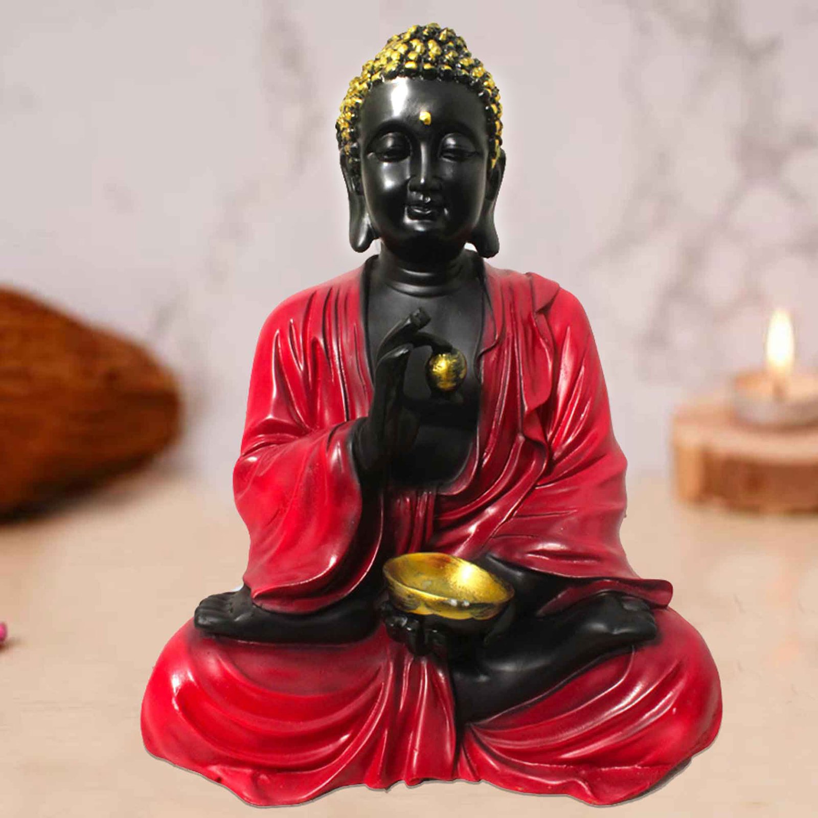 Polyresin Goli Buddha sculpture for home decoration Multi Look 30 cm G57GX1423KRMMX