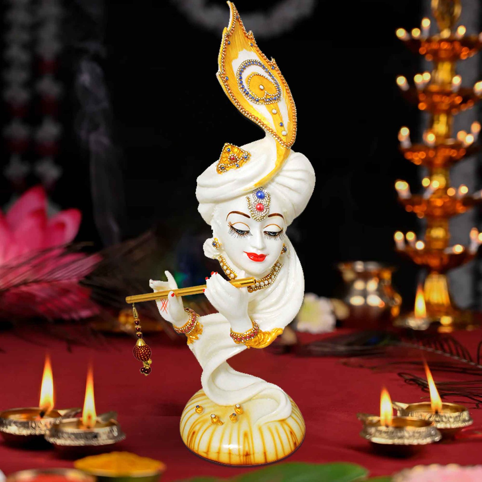 Pankh Krishna statue for home decor Marble Look Jewellery Decorated 57 cm G57GX1440WGCGZ