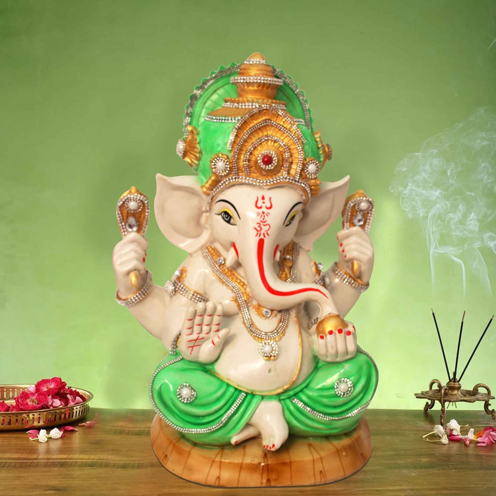 Royal Ganesha statue for pooja room Jewellery Decorated 39 cm G57GX1442WHLGZ