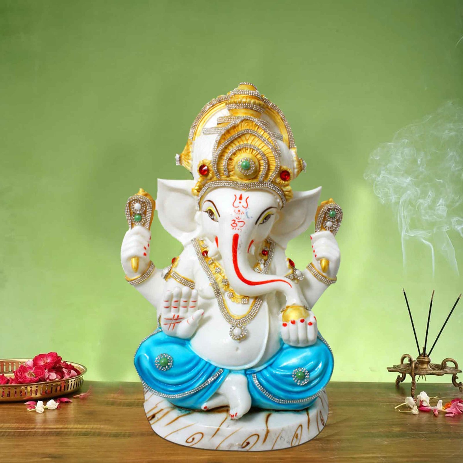 Royal Ganesha figures for home decor Marble Look Jewellery Decorated 39 cm G57GX1442WNCGZ