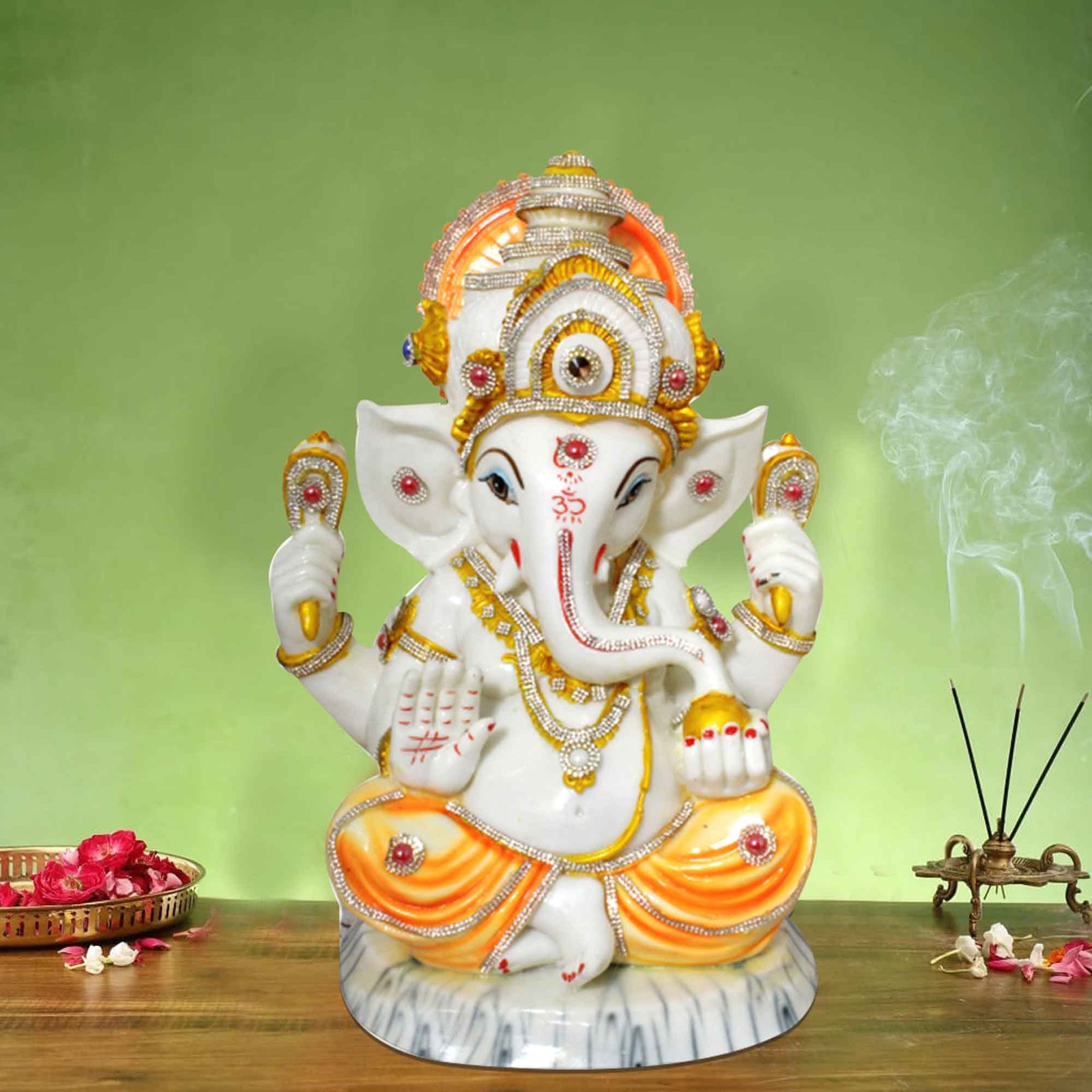 Royal Ganesha murti for living room Marble Look Jewellery Decorated 39 cm G57GX1442WOCGZ