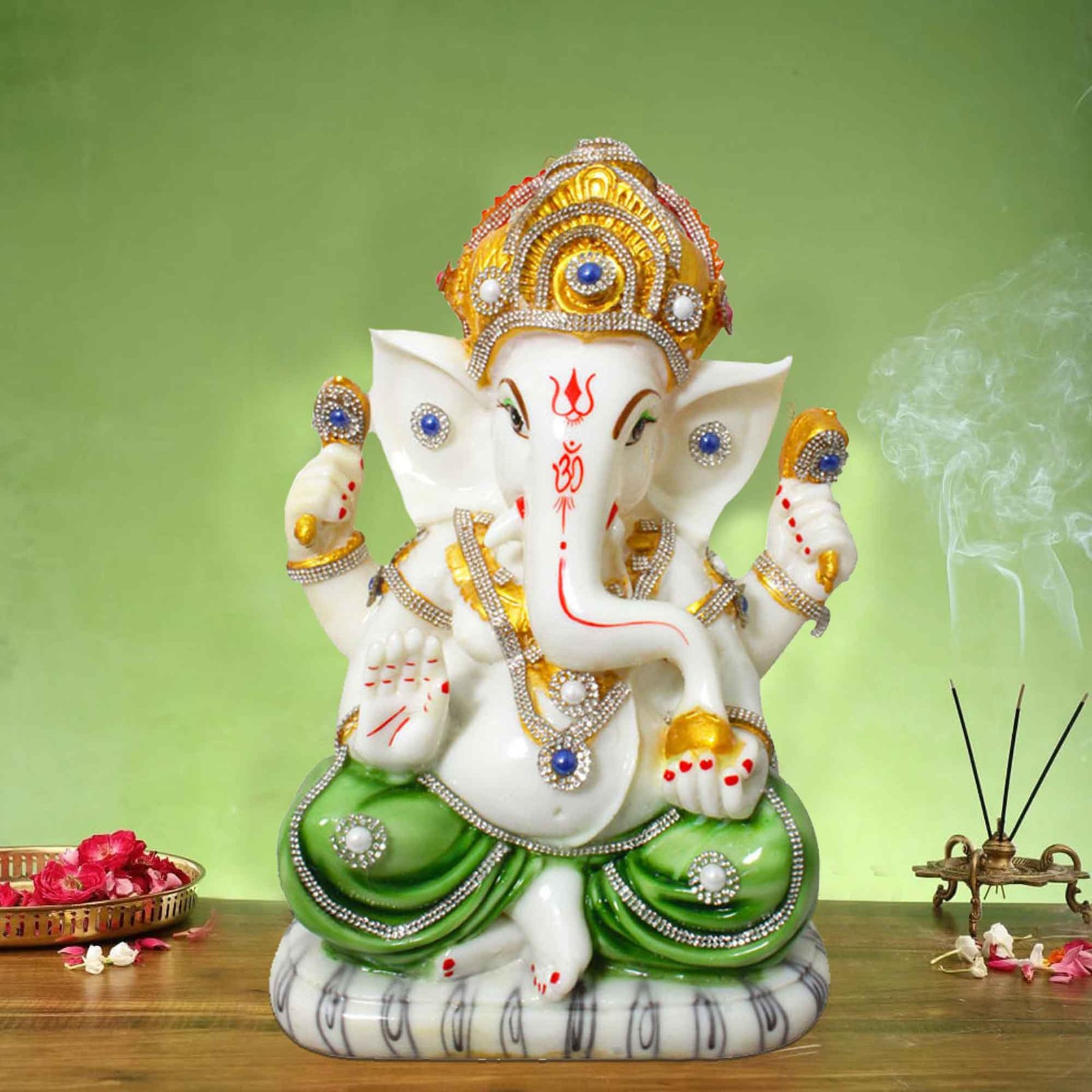 Handicraft Mukut Ganesha gift items for house warming Marble Look Jewellery Decorated 32 cm G57GX1443WHCGZ