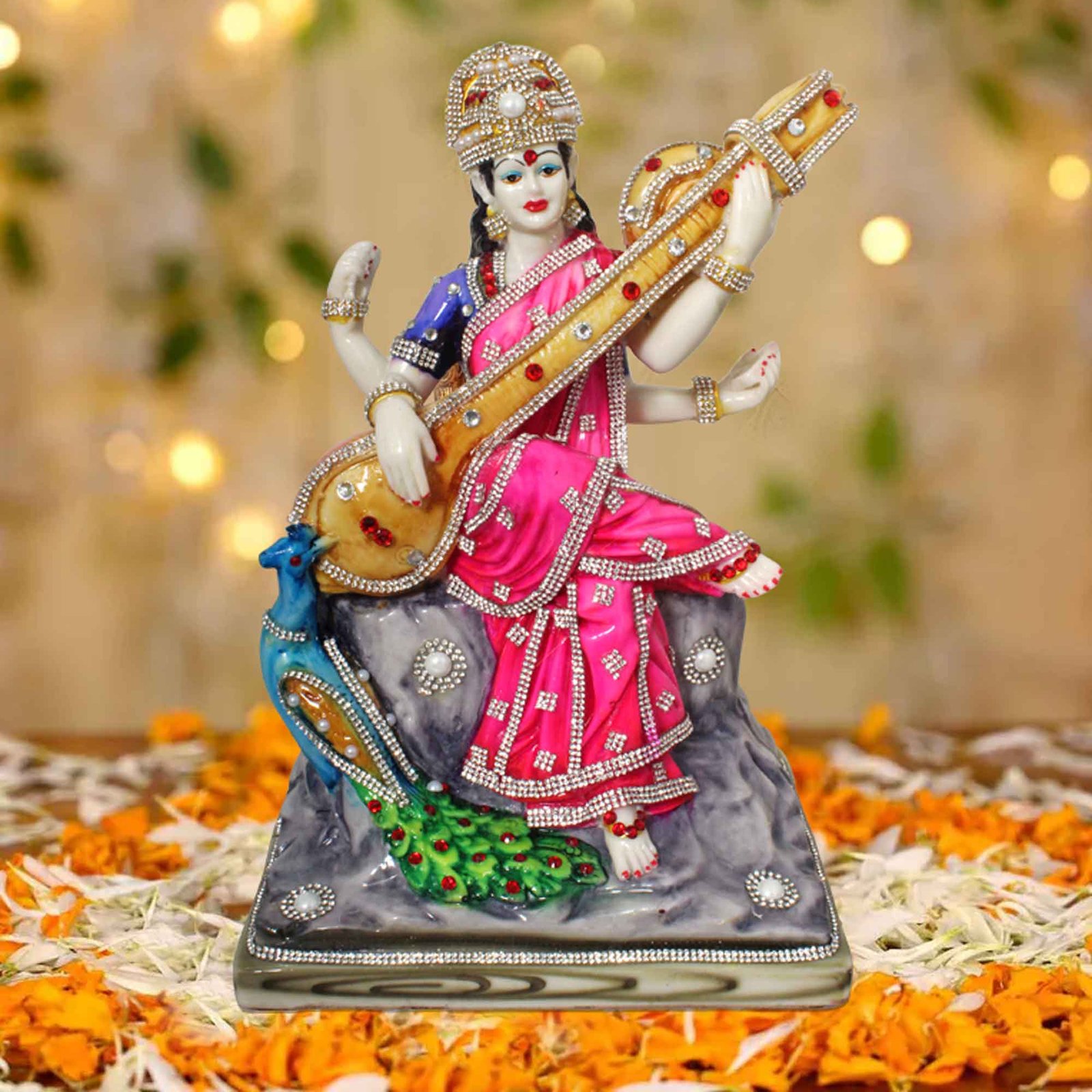 Goddess Saraswati statue for gift Marble Look Jewellery Decorated 30 cm G57GX1444WMCGZ