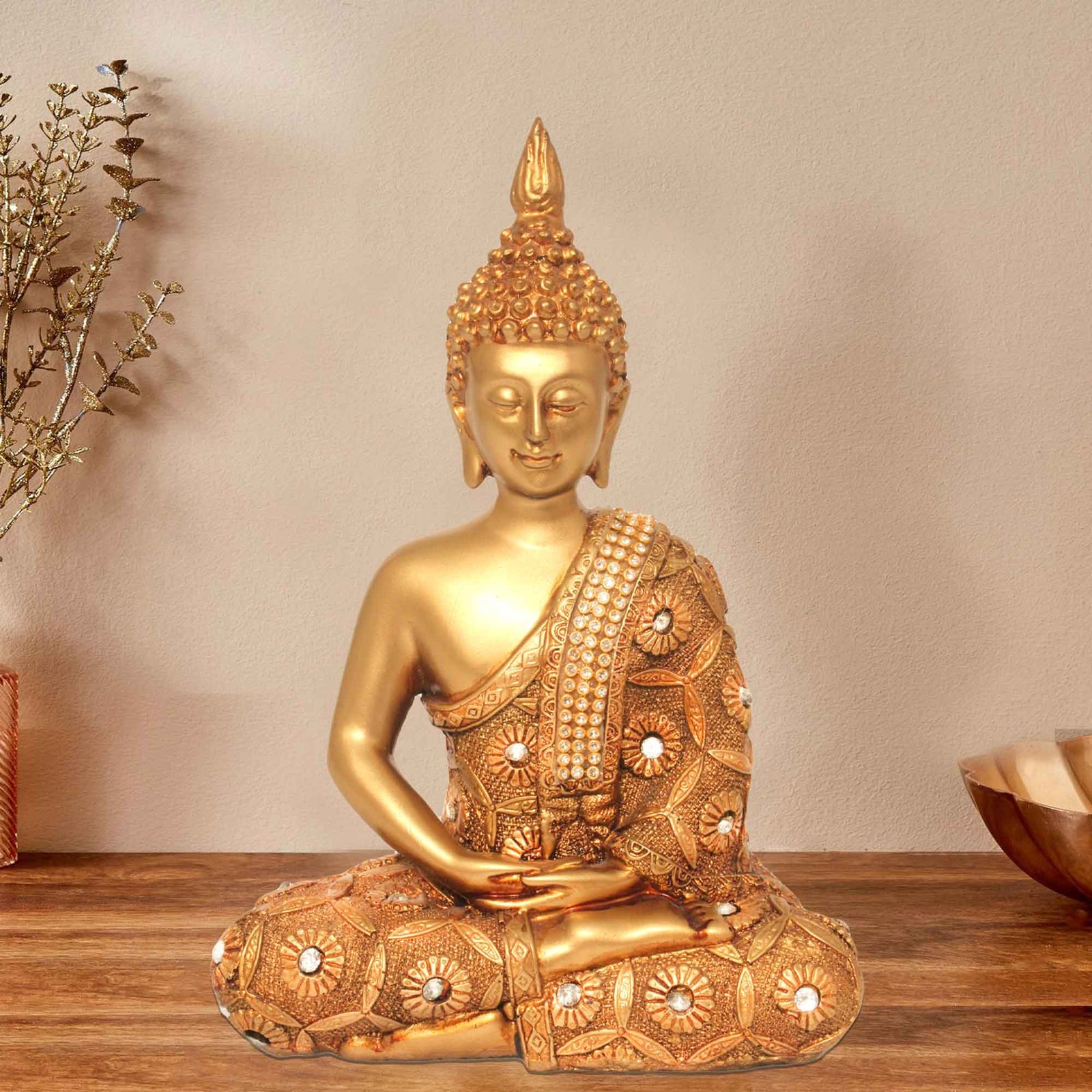 Handicraft Meditating Gautam Buddha showpiece items for gift Jewellery Decorated 20 cm G57GX1472GGNGZ