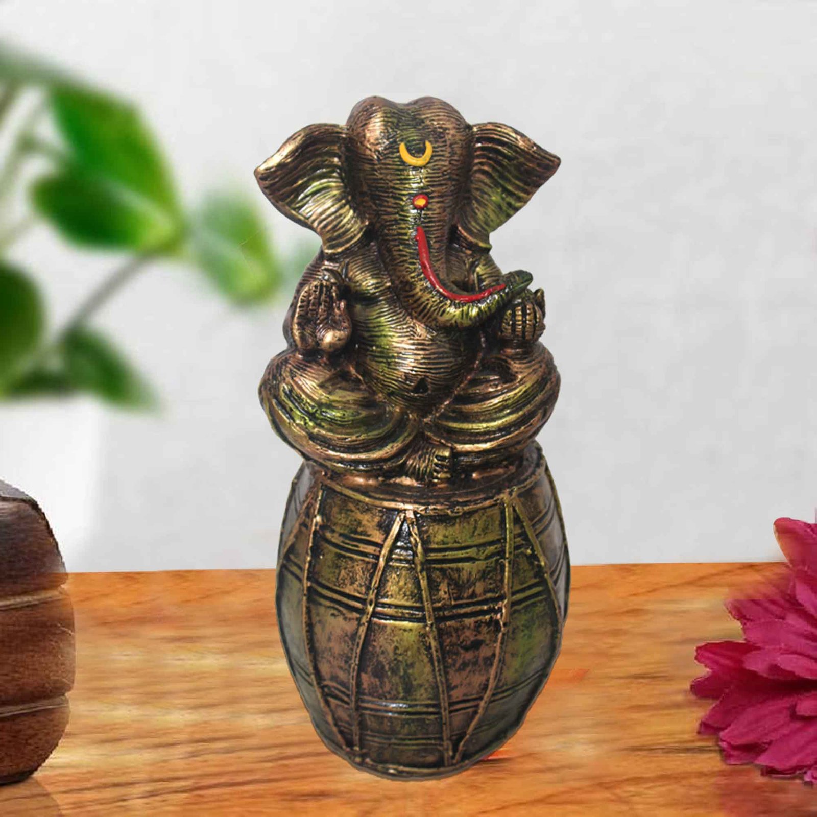 Lord Dholak Ganesha artifacts for tv unit Antique Finish 29 cm G57GX1478GCAGX