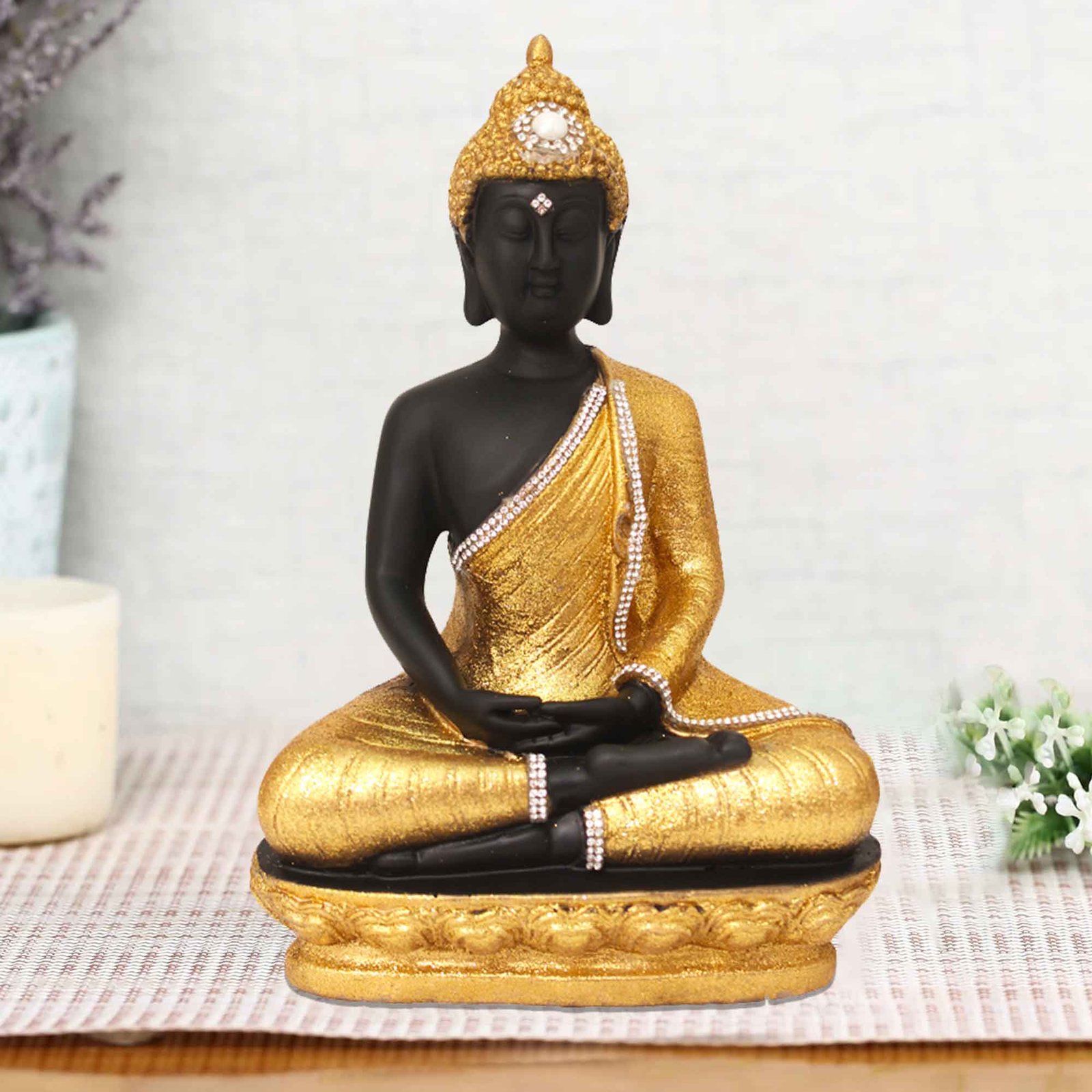 Polyresin Meditating Buddha showpiece for home decor Glitter Finish Jewellery Decorated 25 cm G57GX1479KGGGZ