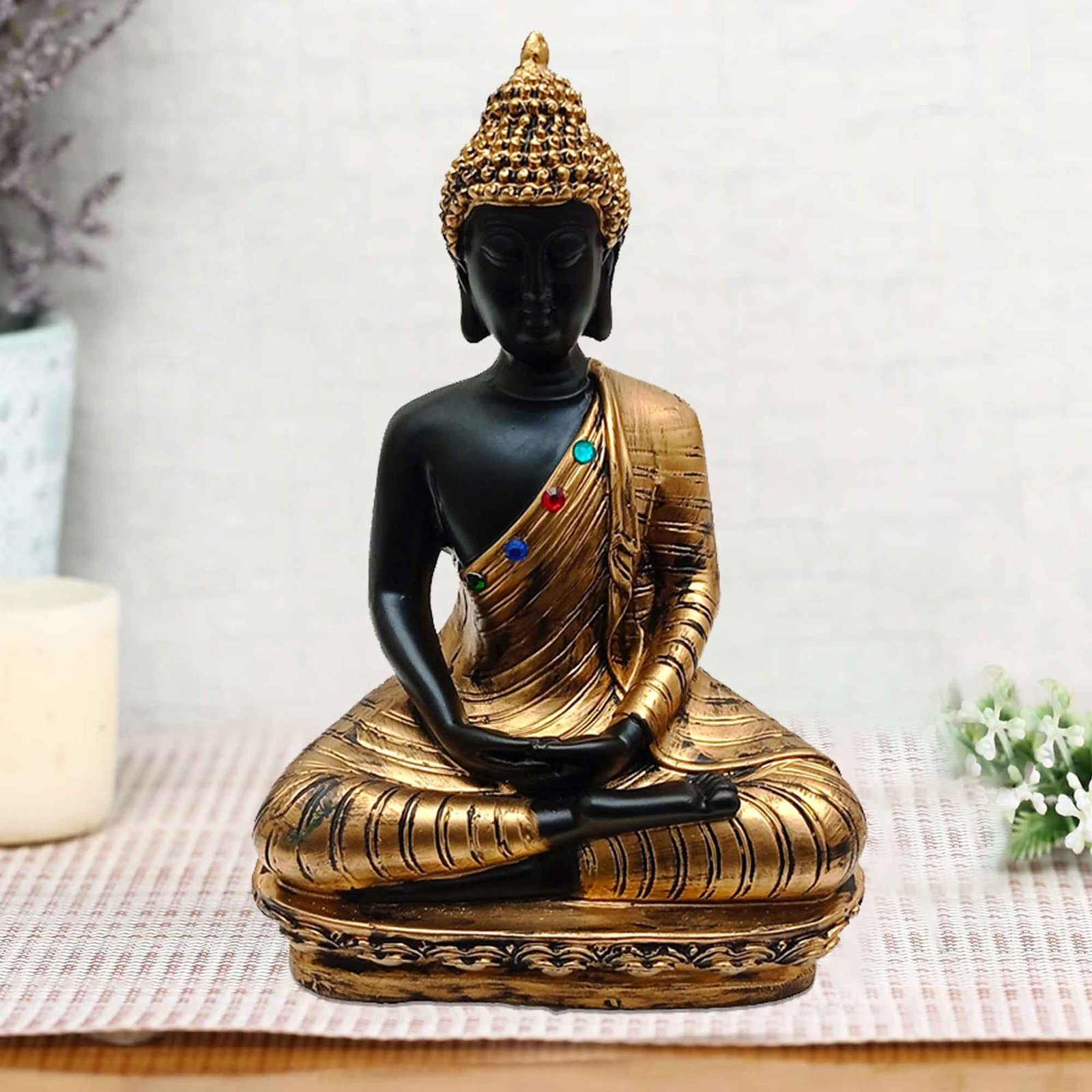Polyresin Meditating Buddha statue for living room Matte Finish 24 cm G57GX1479KGNMX