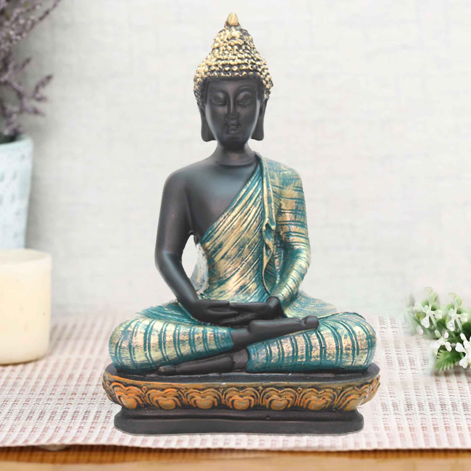 Polyresin Meditating Buddha showpiece for home decor living room Matte Finish 24 cm G57GX1479KHNMX