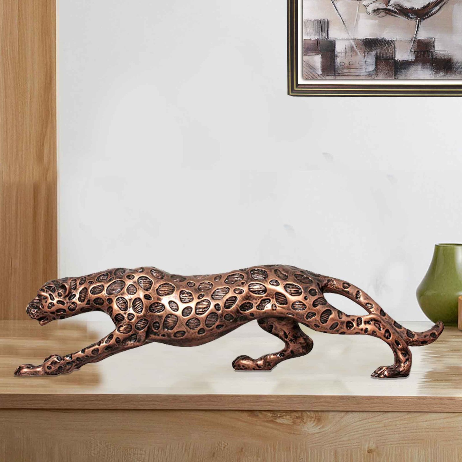 Polyresin Wild Animal Panther sculpture for home decoration Copper Antique Finish 19 cm G57GX1494CCAGX