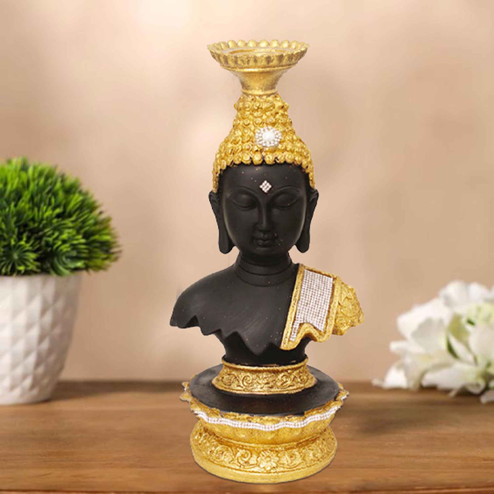Handicraft Buddha Bust sculpture for home decoration Glitter Finish Jewellery Decorated 25 cm G57GX1542KGGMZ