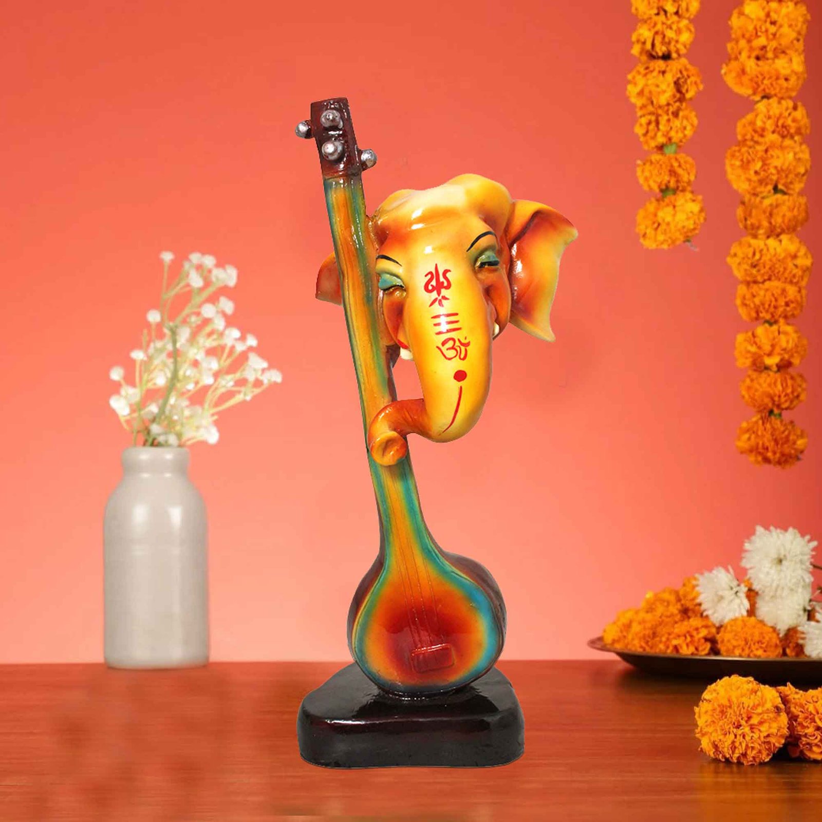 Veena Ganpati murti for gift Gloss Finish 33 cm G57GX1557YMLGX