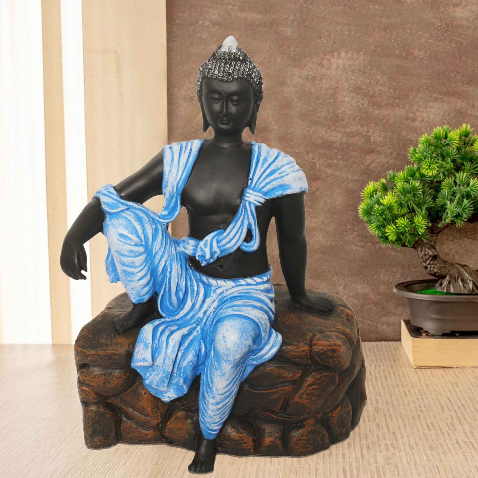 Sitting Buddha on Pahad artifacts for home decor Matte Finish 32 cm G57GX1588KNNMX