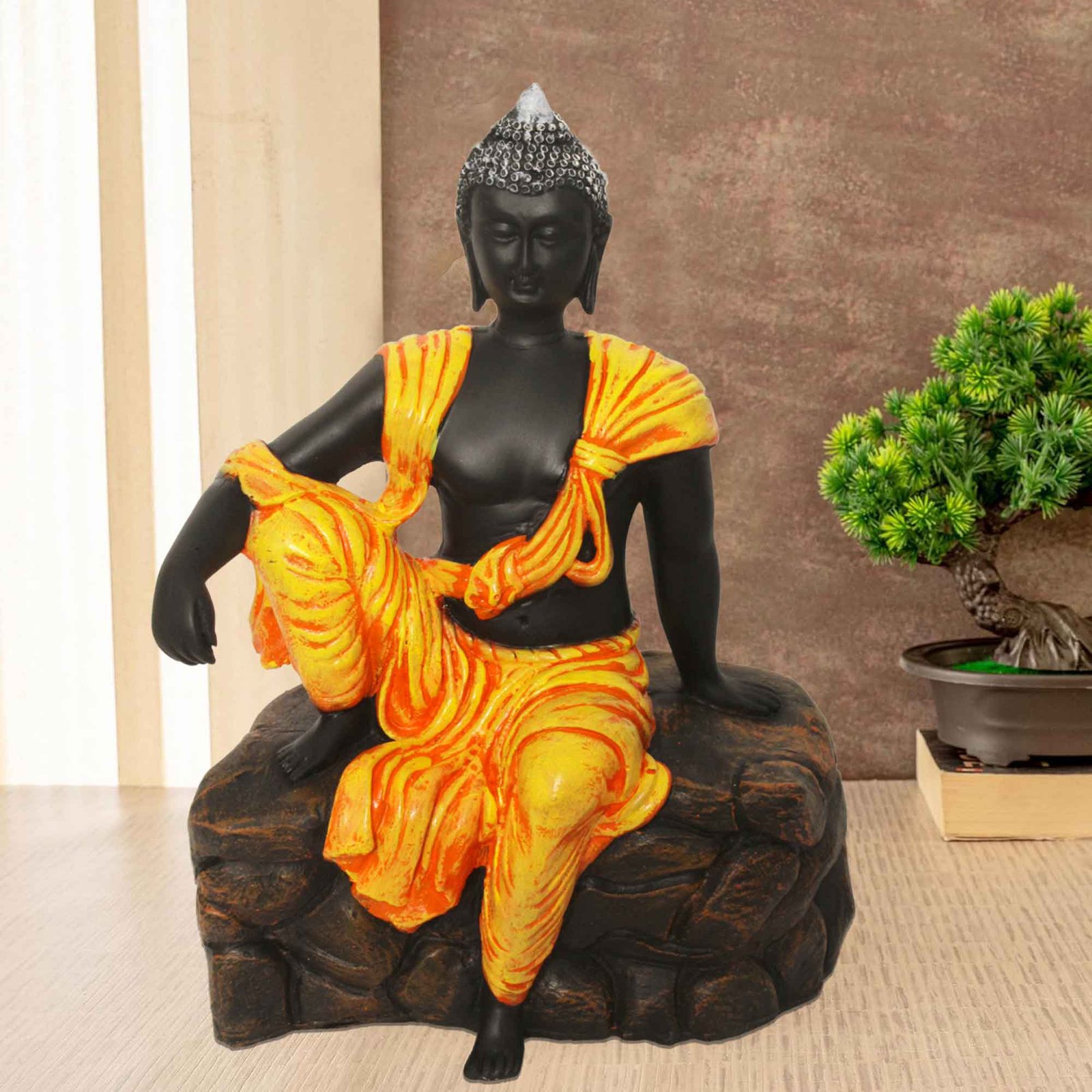Sitting Buddha on Pahad sculpture for tv unit Matte Finish 32 cm G57GX1588KONMX