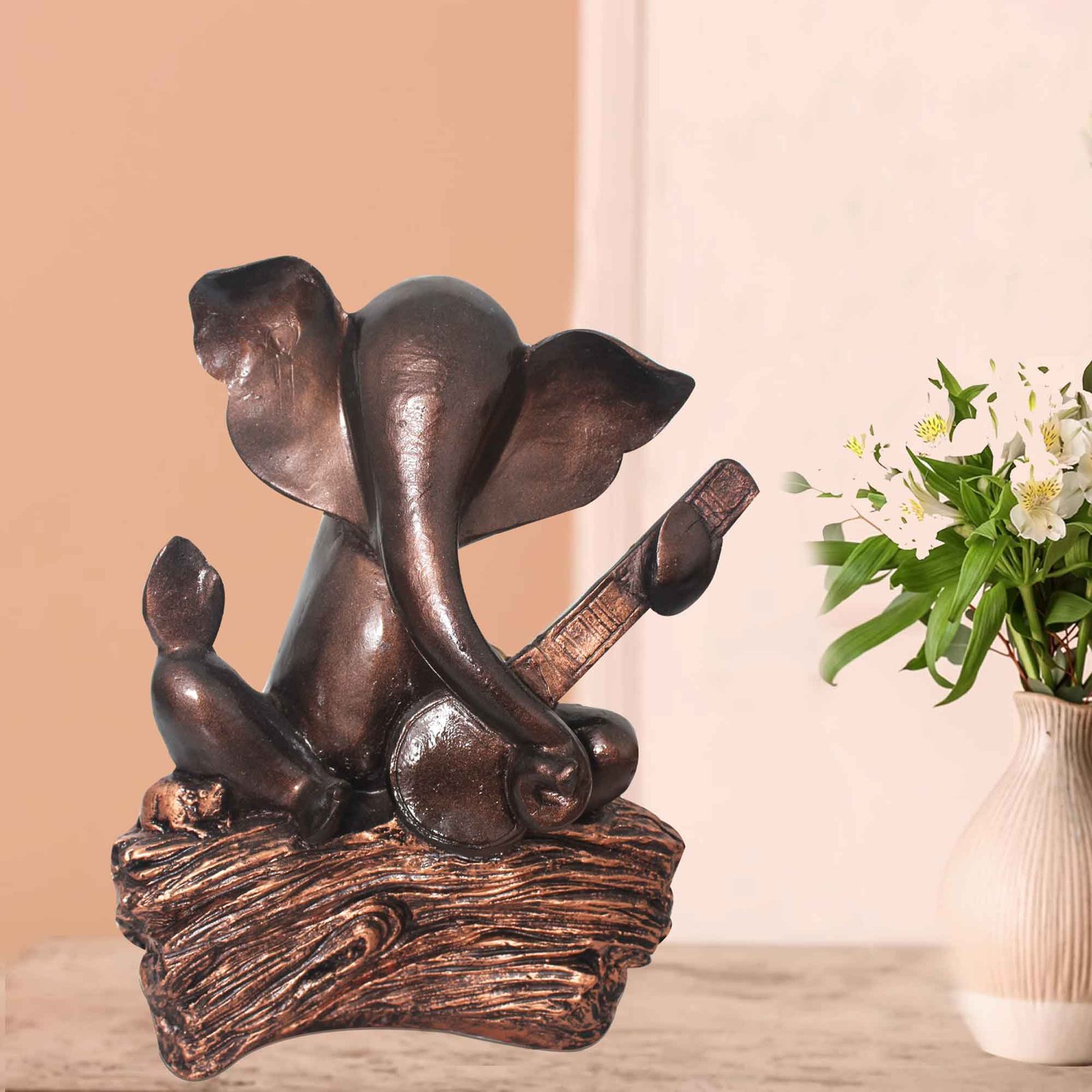 Lord Veena Ganesha figures for tv unit Copper Antique Finish 38 cm G57GX1591CCAGX