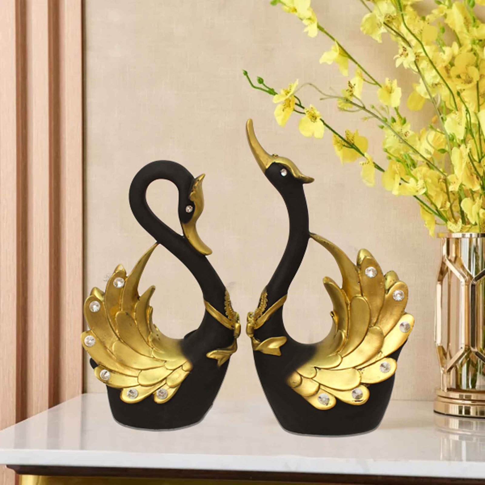 Polyresin Swan Couple showpiece for gifts Jewellery Decorated 36 cm G57GX1625KGNMZ