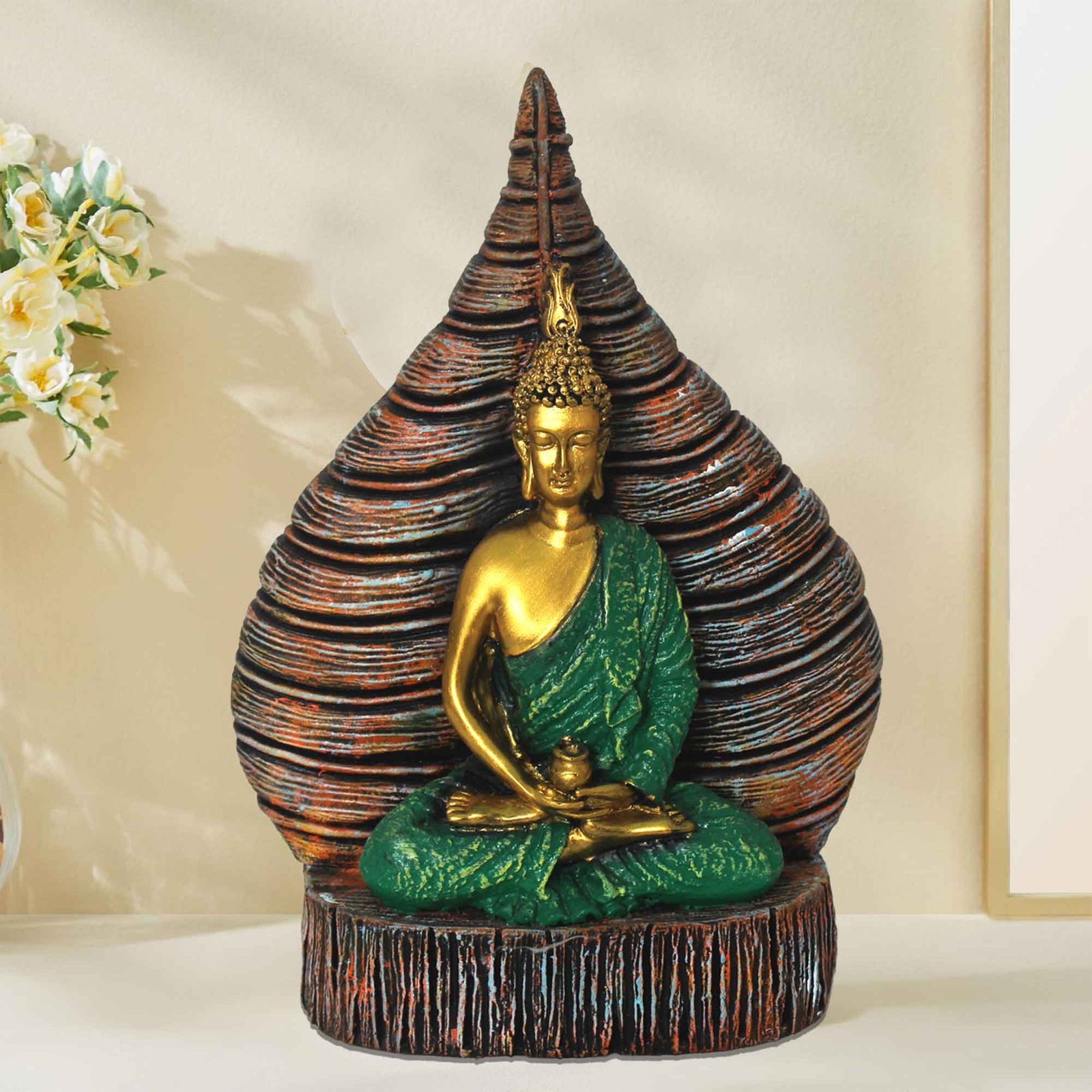 Handicraft Meditating Buddha artifacts for home decor Pearl Finish 30 cm G57GX1638HMSMX