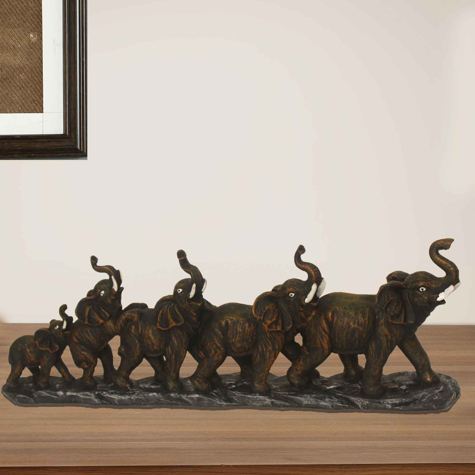 Polyresin Elephant Family sculpture for tv unit Antique Finish 18 cm G57GX1680ASAMX