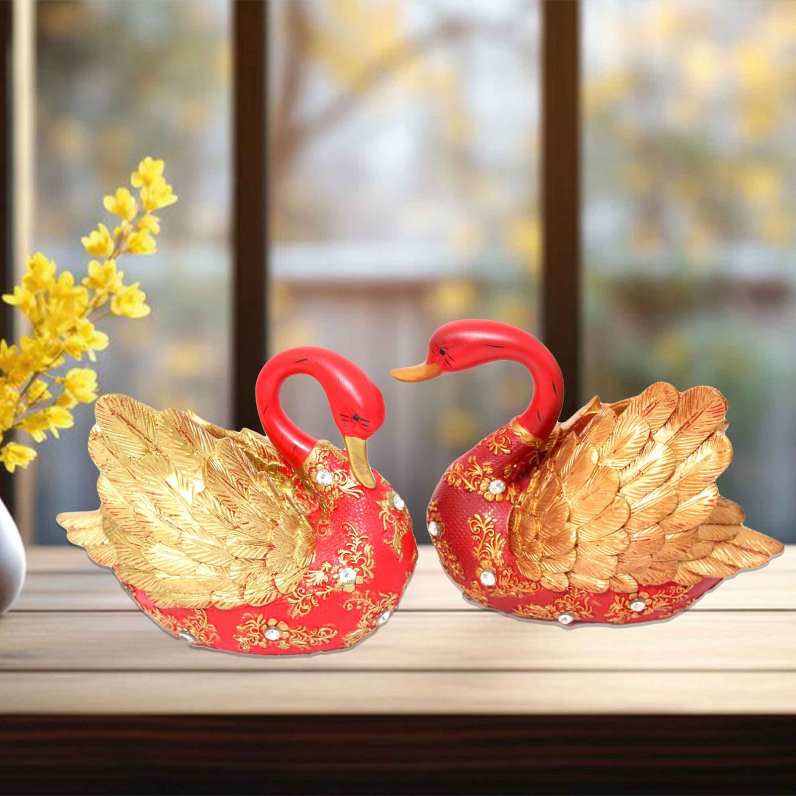 Handicraft Swan Pair showpiece for bedroom Jewellery Decorated 17 cm G57GX1689RGNGZ
