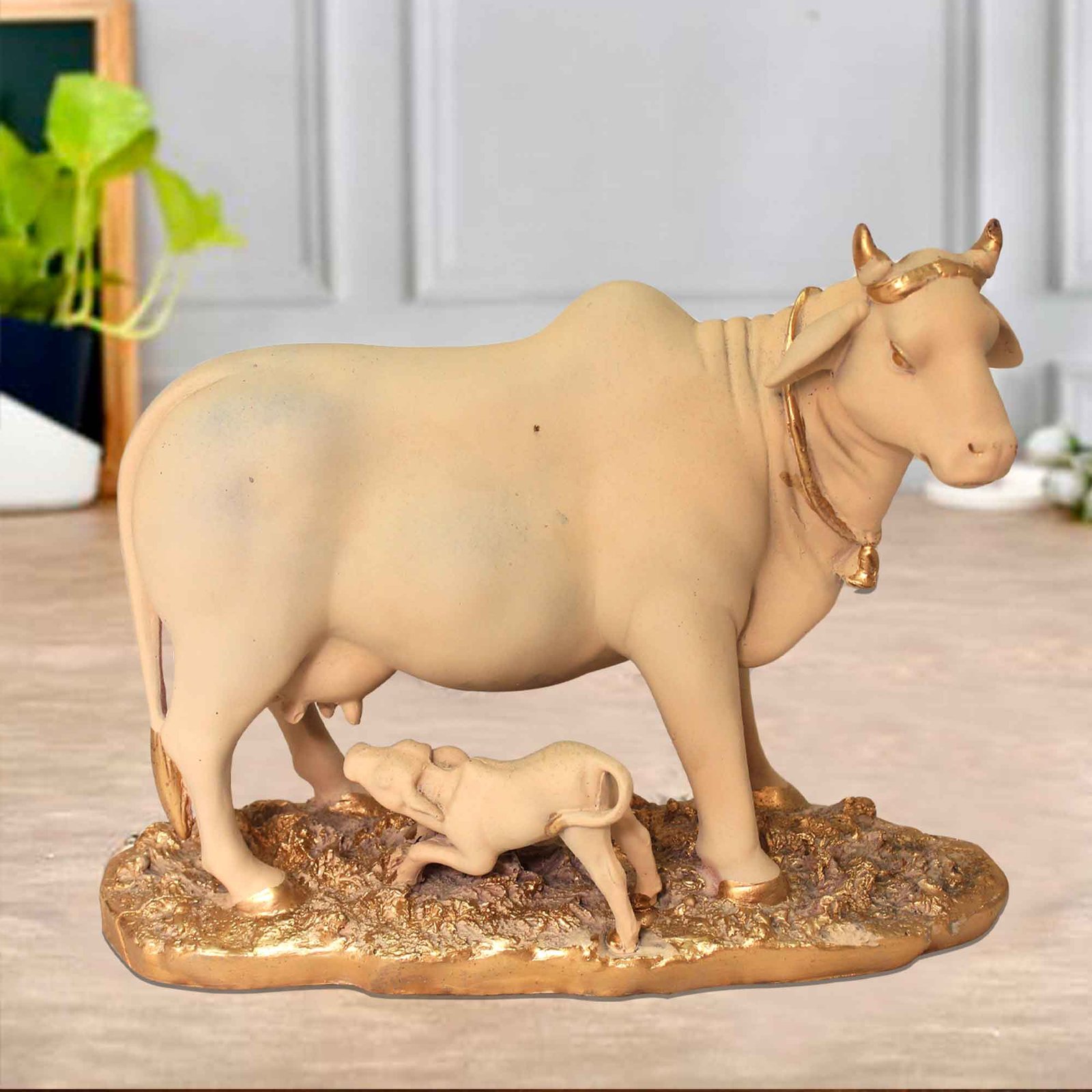Vastu Kamdhenu Cow and calf showpiece for home decor Matte Finish 24 cm G57GX1712IGNMX