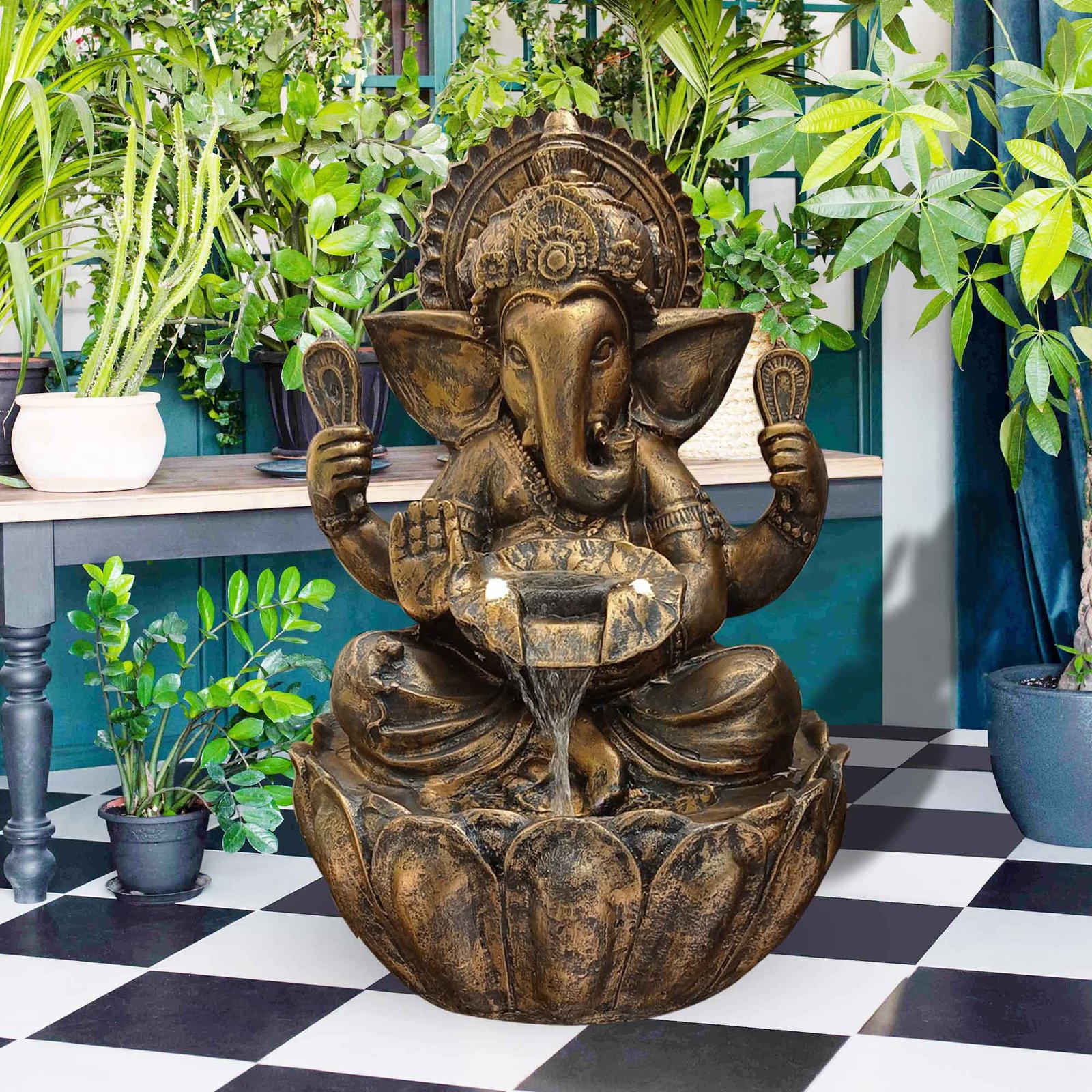 God Ganesh fiber fountain for garden with Lights - indoor / outdoor Antique metallic finish 86 cm G57GX2502BBAGX