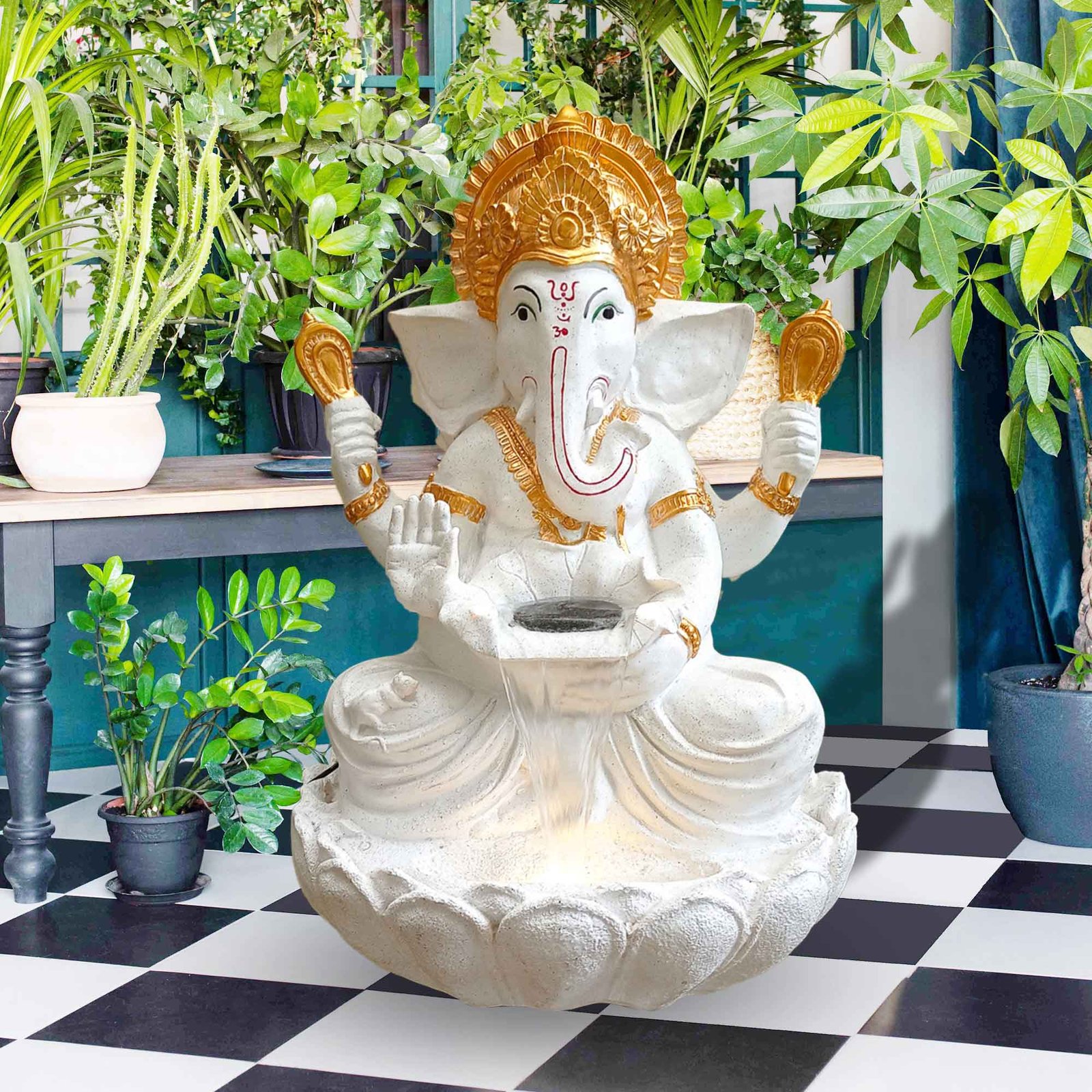 Ganpati big fountain for home decor waterfall large Sandstone finish with Lights 86 cm G57GX2502WGDMX