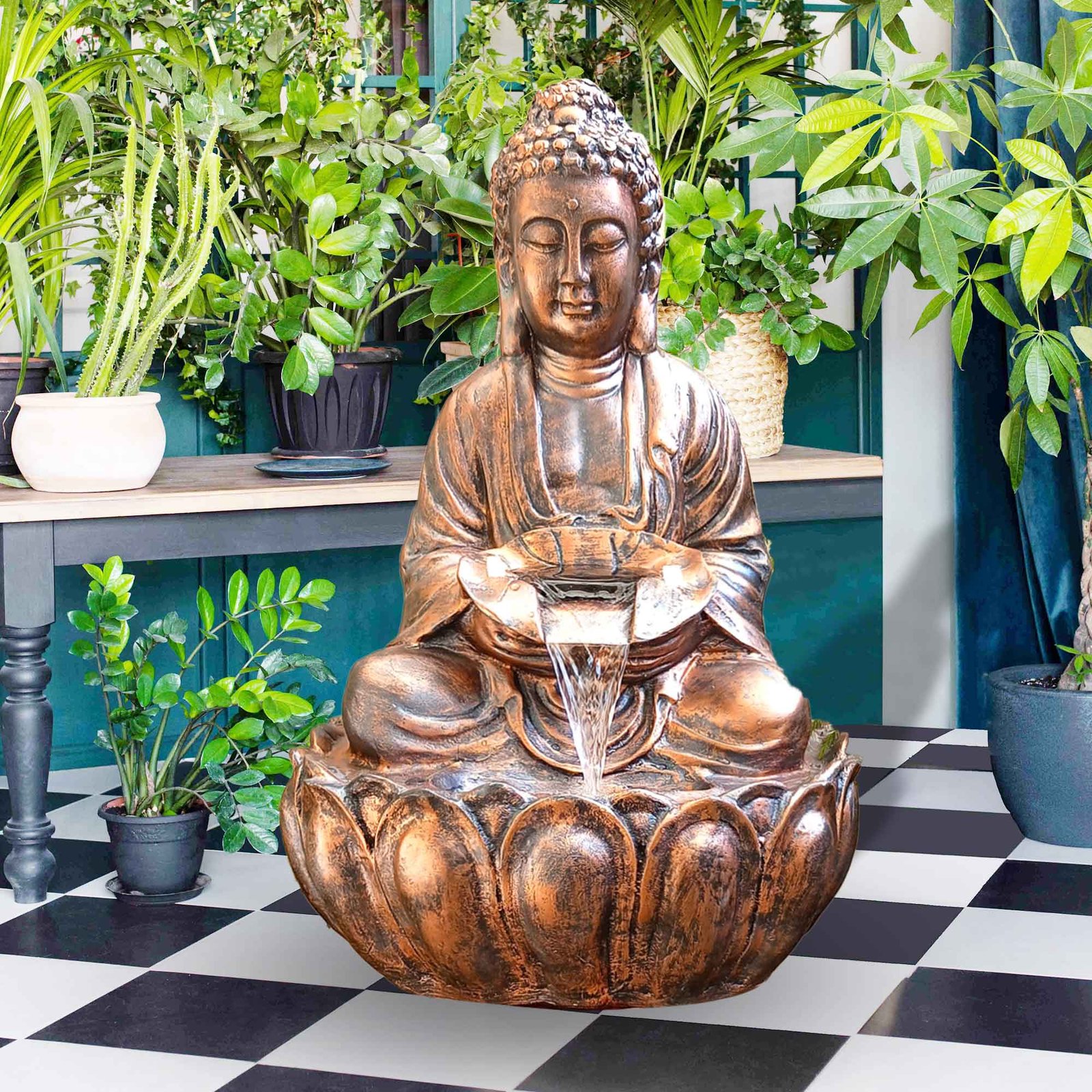 Lotus Buddha water fountain big Fiber Antique metallic finish with Lights 84 cm G57GX2503CCAGX