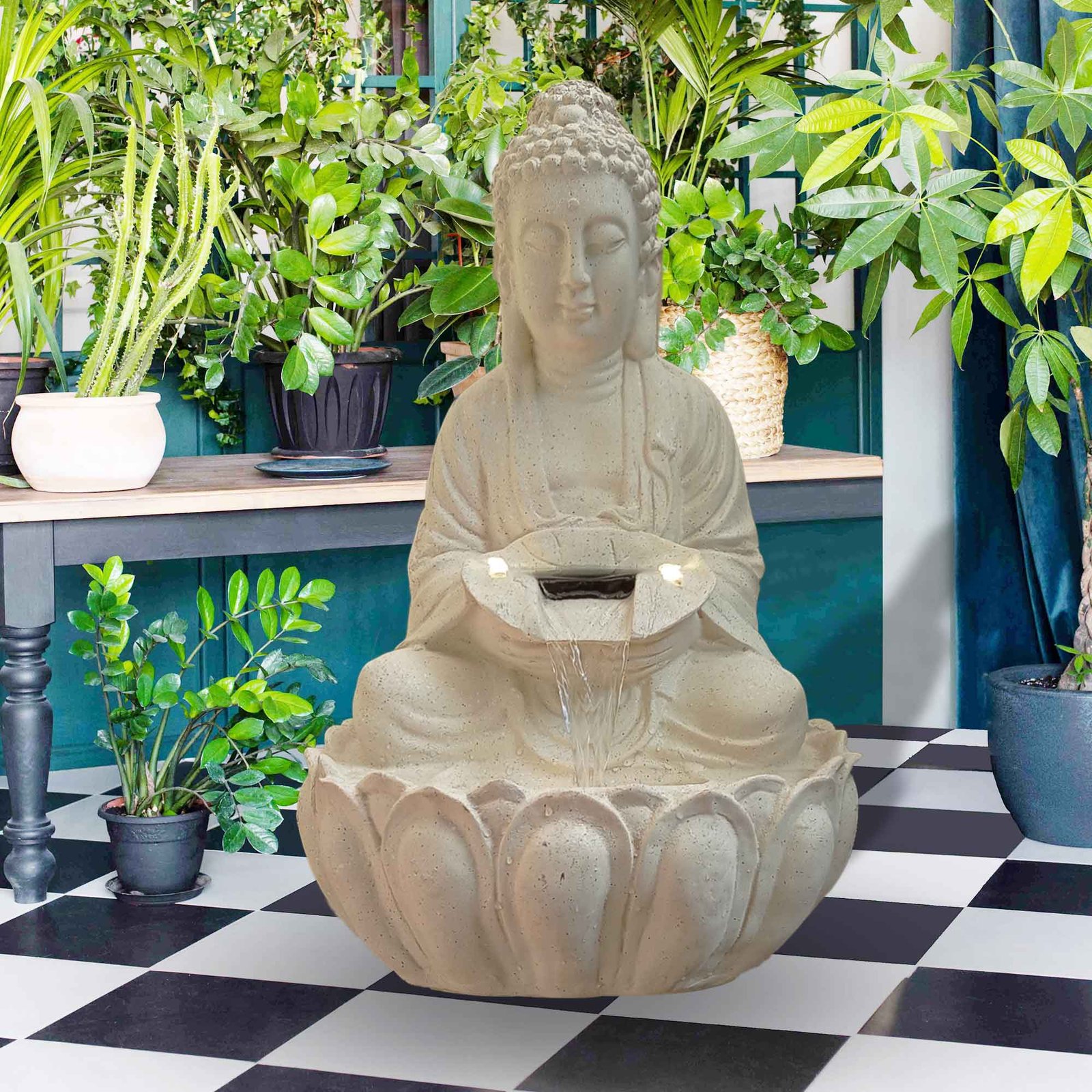 Lotus Buddha big water fountain outdoor Sandstone finish with Lights 84 cm G57GX2503IIDMX