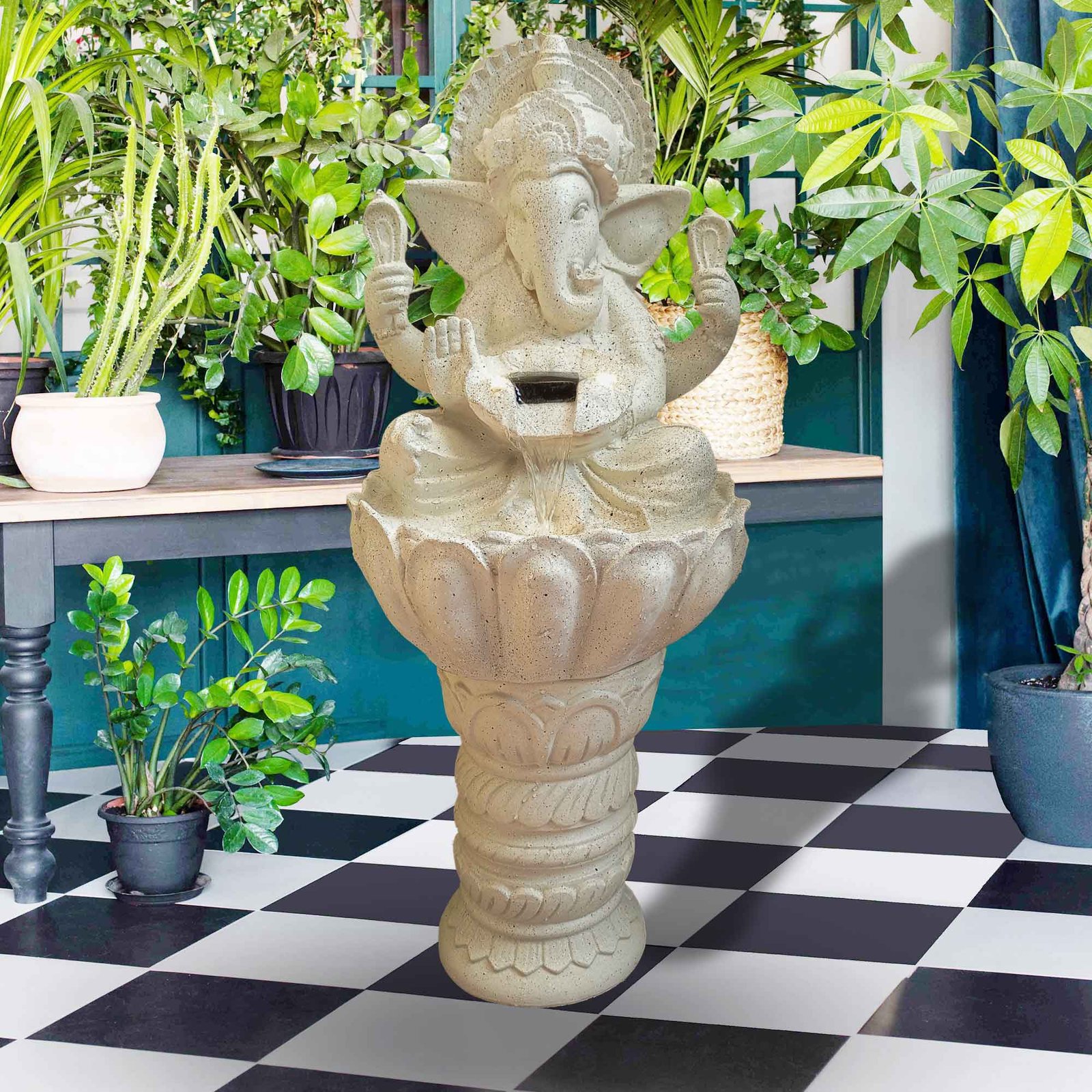 Lord Ganesha with pillar water fountain for home big size outdoor Sandstone finish with Lights 91 cm G57GX2505IIDMX-2504