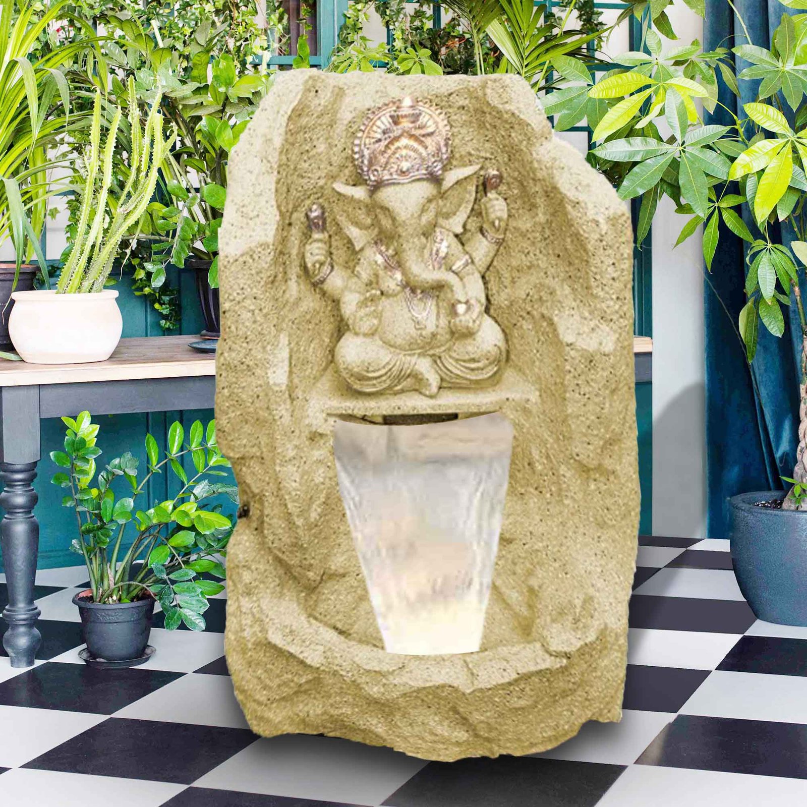 Pahad Ganesh fountain for home decor waterfall outdoor big size Sandstone finish with Lights 64 cm G57GX2507IGDMX-275