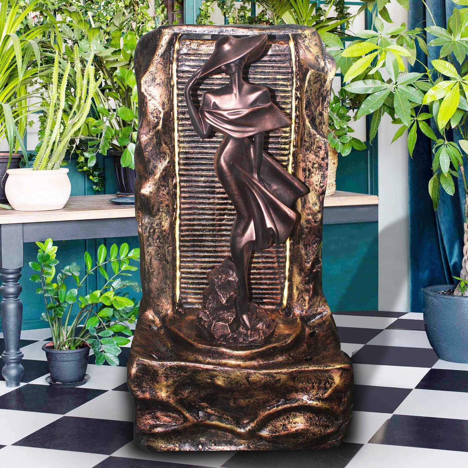 Decorative Lady water fountain big Fiber Antique metallic finish with Lights 64 cm G57GX2508GCAGX-291CCAGX