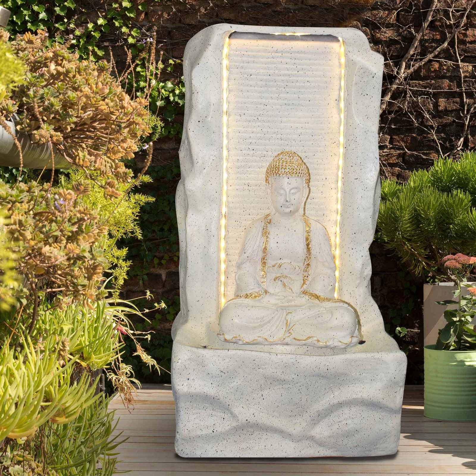 Lord Buddha outdoor water fountain for garden Sandstone finish with Lights 64 cm G57GX2508IGDMX-91IGDMX