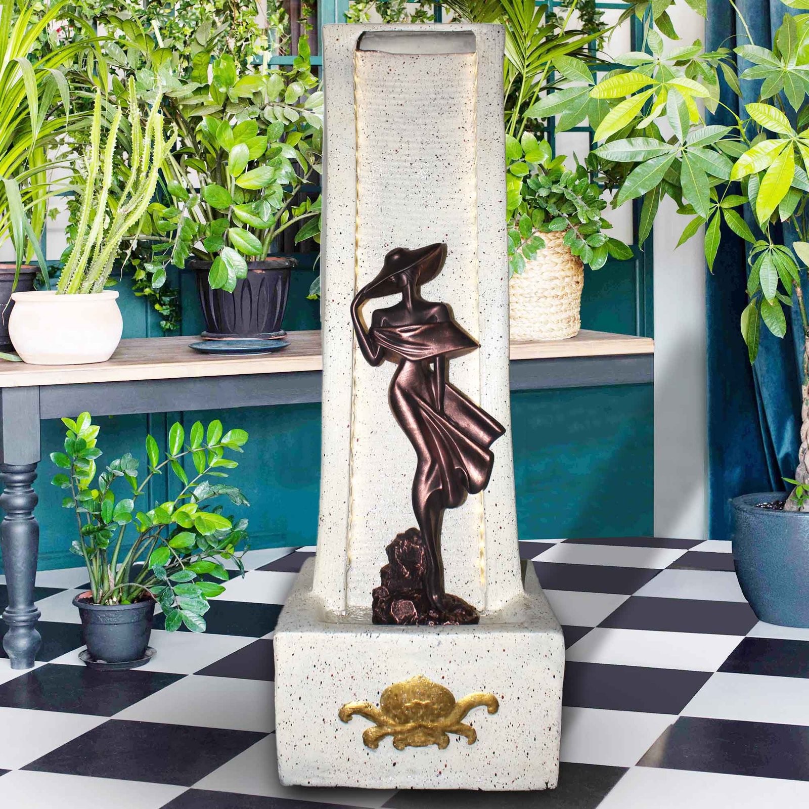 Modern Art Lady big fountain for home decor waterfall Sandstone finish with Lights 99 cm G57GX2509IGDMX-291CCAGX