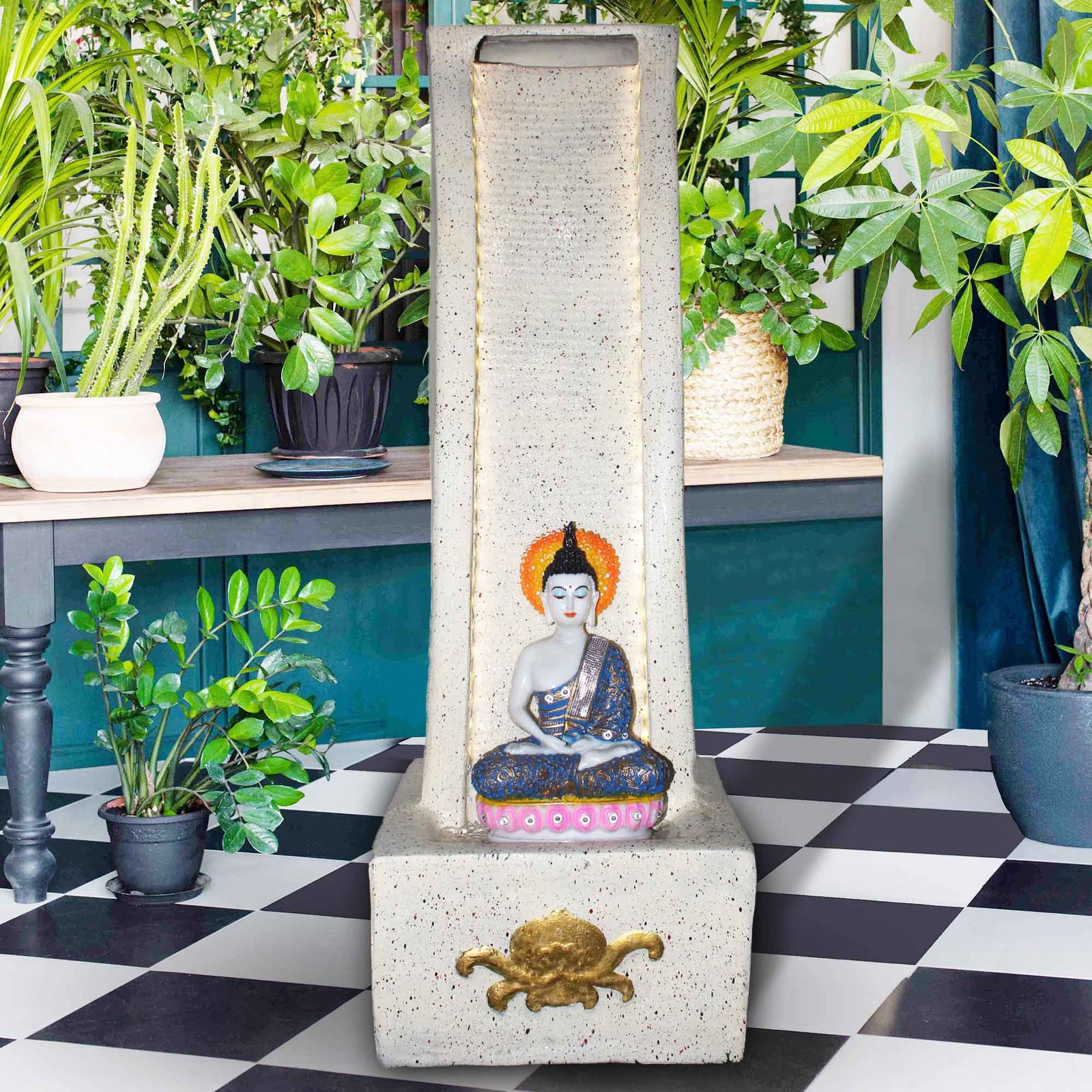 Curve Gautma Buddha fountain for home decor waterfall big size Sandstone finish with Lights 99 cm G57GX2509IGDMX-92WNCGZ