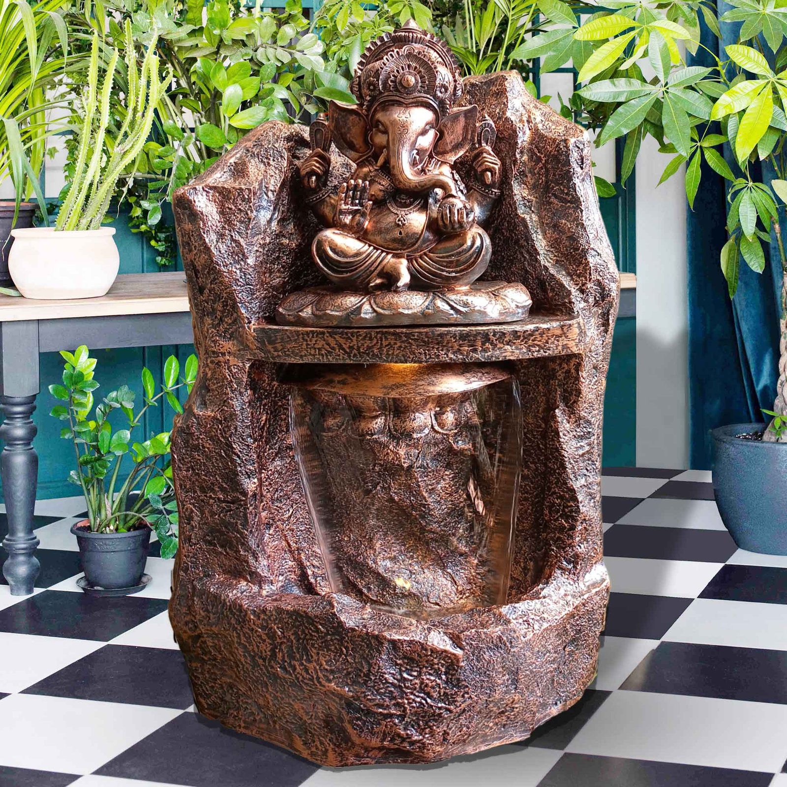 Pahad Ganesh fiber waterfalls fountain with Lights - indoor / outdoor Antique metallic finish 97 cm G57GX2511CCAGX-324
