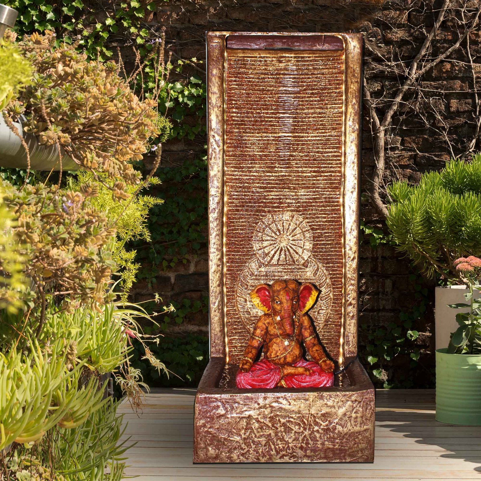 Jharna Stone Ganesh water fountain for home large size Fiber Antique metallic finish with Lights 91 cm G57GX2513AGAMX-115ARLMX