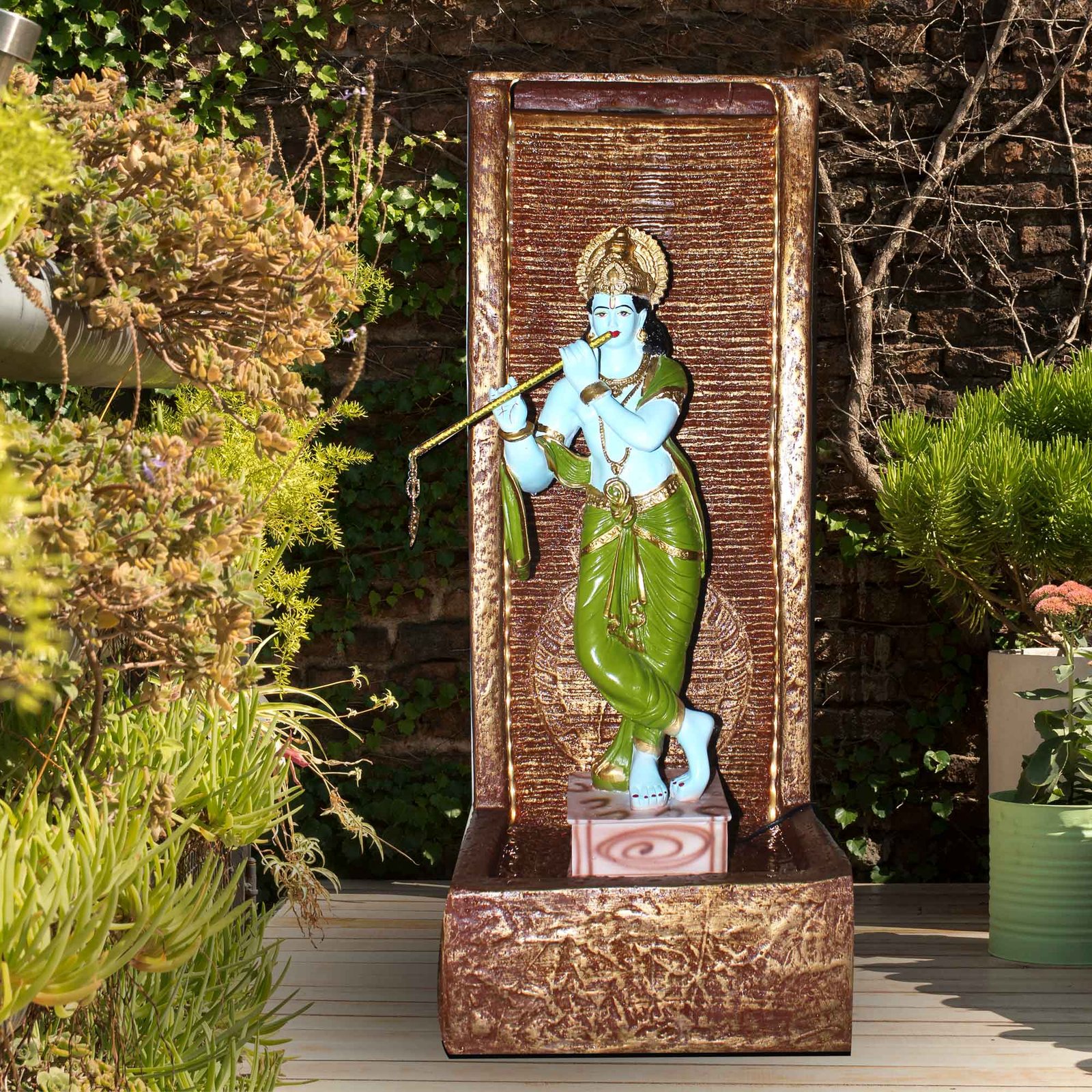 Lord Krishna Jharna waterfall fountain outdoor garden Fiber Antique metallic finish with Lights 91 cm G57GX2513AGAMX-259NMLGX