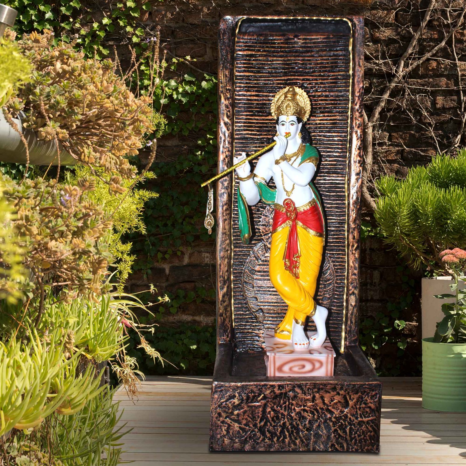 Lord Krishna Jharna fountain for home decor waterfall outdoor big size Antique metallic finish with Lights 91 cm G57GX2513CGAGX-259WMLGX