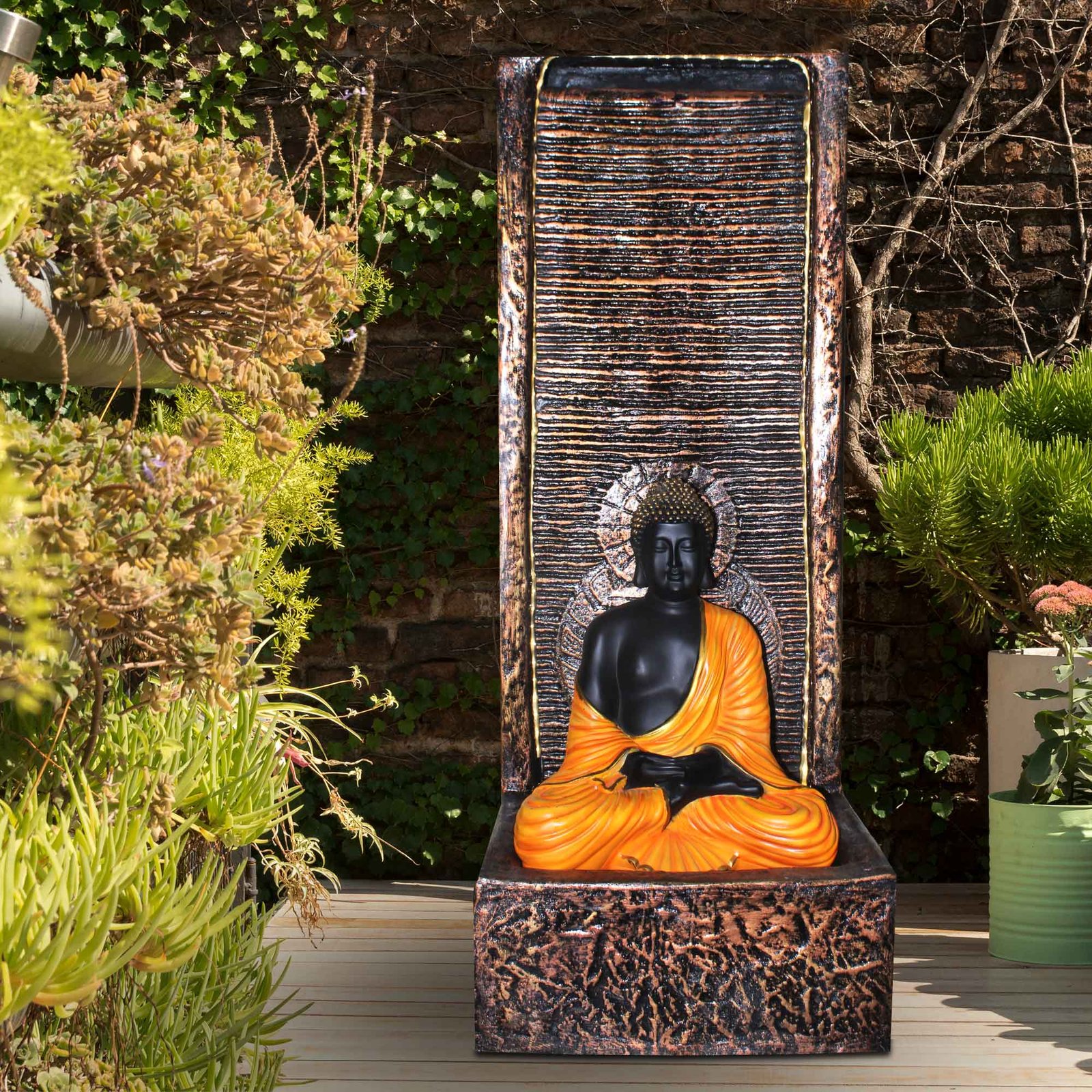 Lord Gautam Buddha fountain for home decor waterfall outdoor big size Antique metallic finish with Lights 91 cm G57GX2513CGAGX-465KONMX