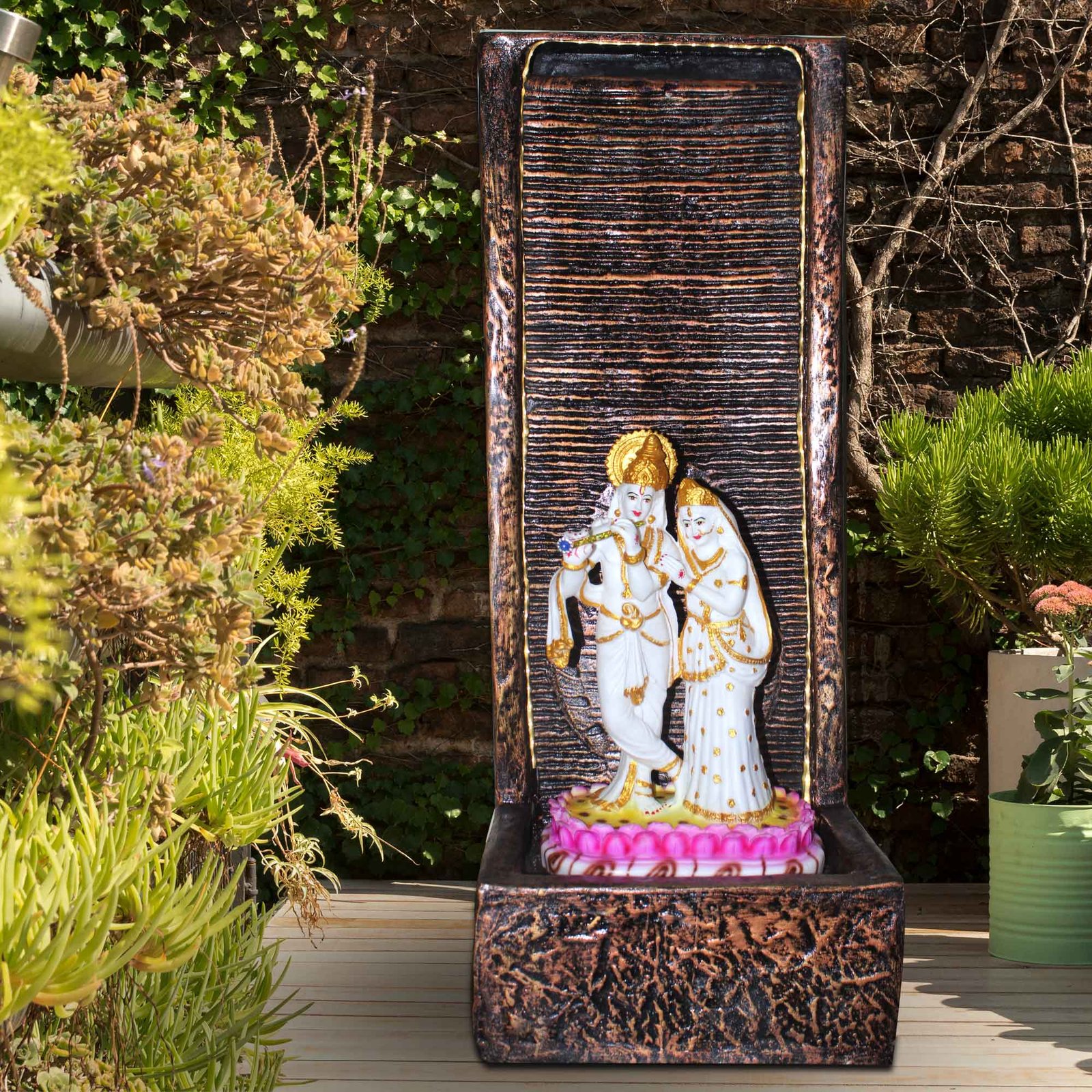 Lord Radha Krishna big waterfall fountain indoor home dcor Antique metallic finish with Lights 91 cm G57GX2513CGAGX-600WGCMX