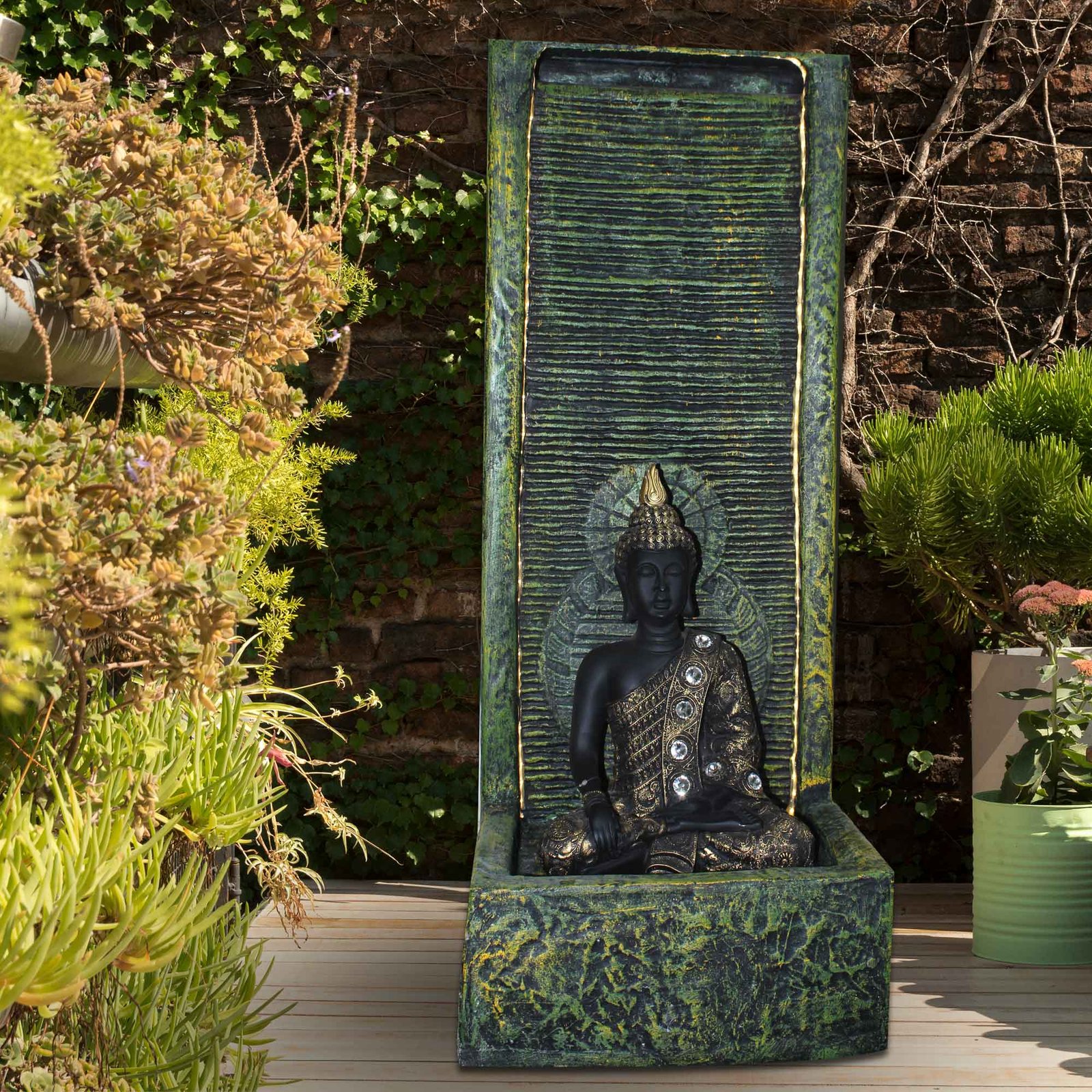 Antique Look Buddha big fountain for home decor waterfall Antique metallic finish with Lights 91 cm G57GX2513HGAMX-285KBNMZ