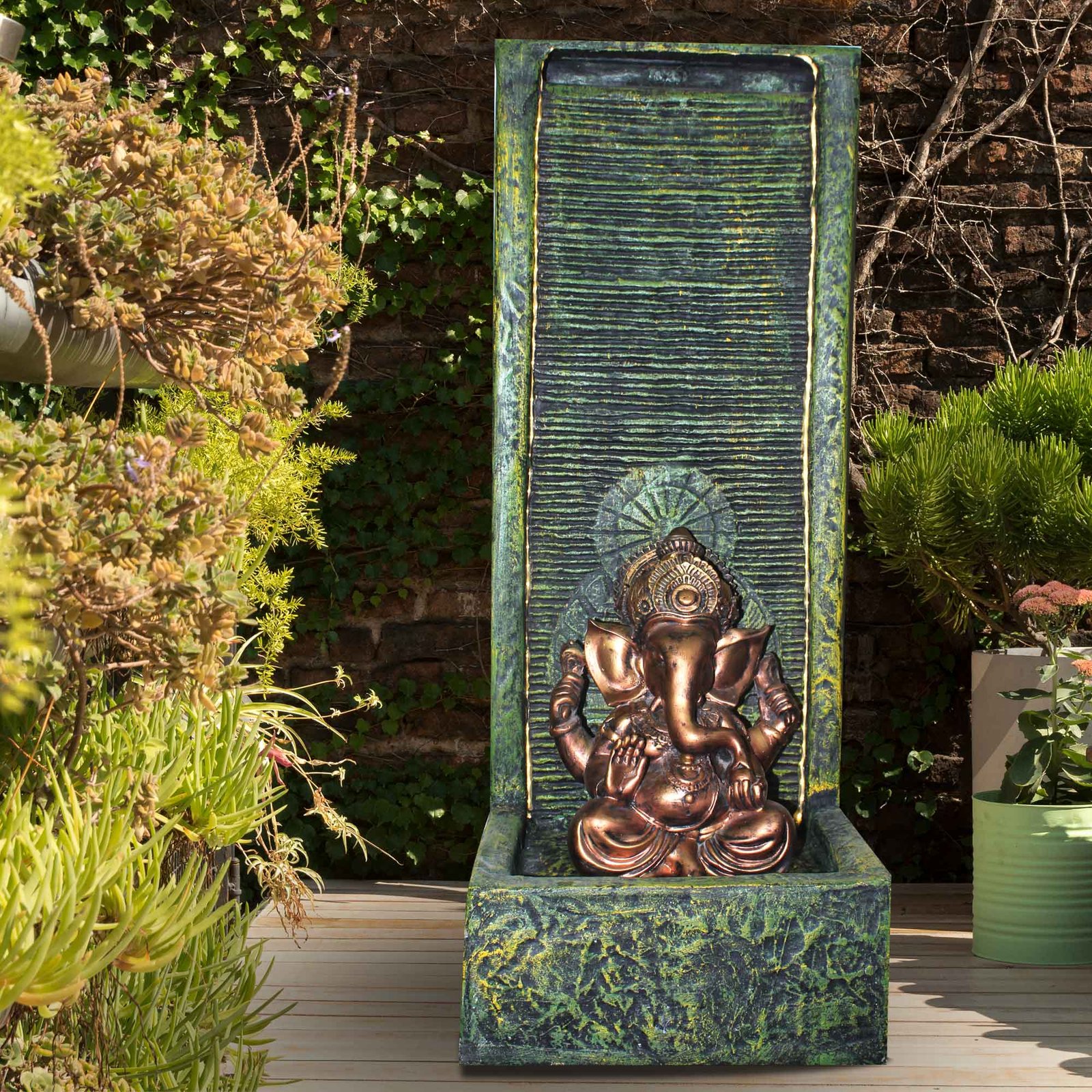 God Ganesh waterfall fountain outdoor garden Fiber Antique metallic finish with Lights 91 cm G57GX2513HGAMX-324GCAGX