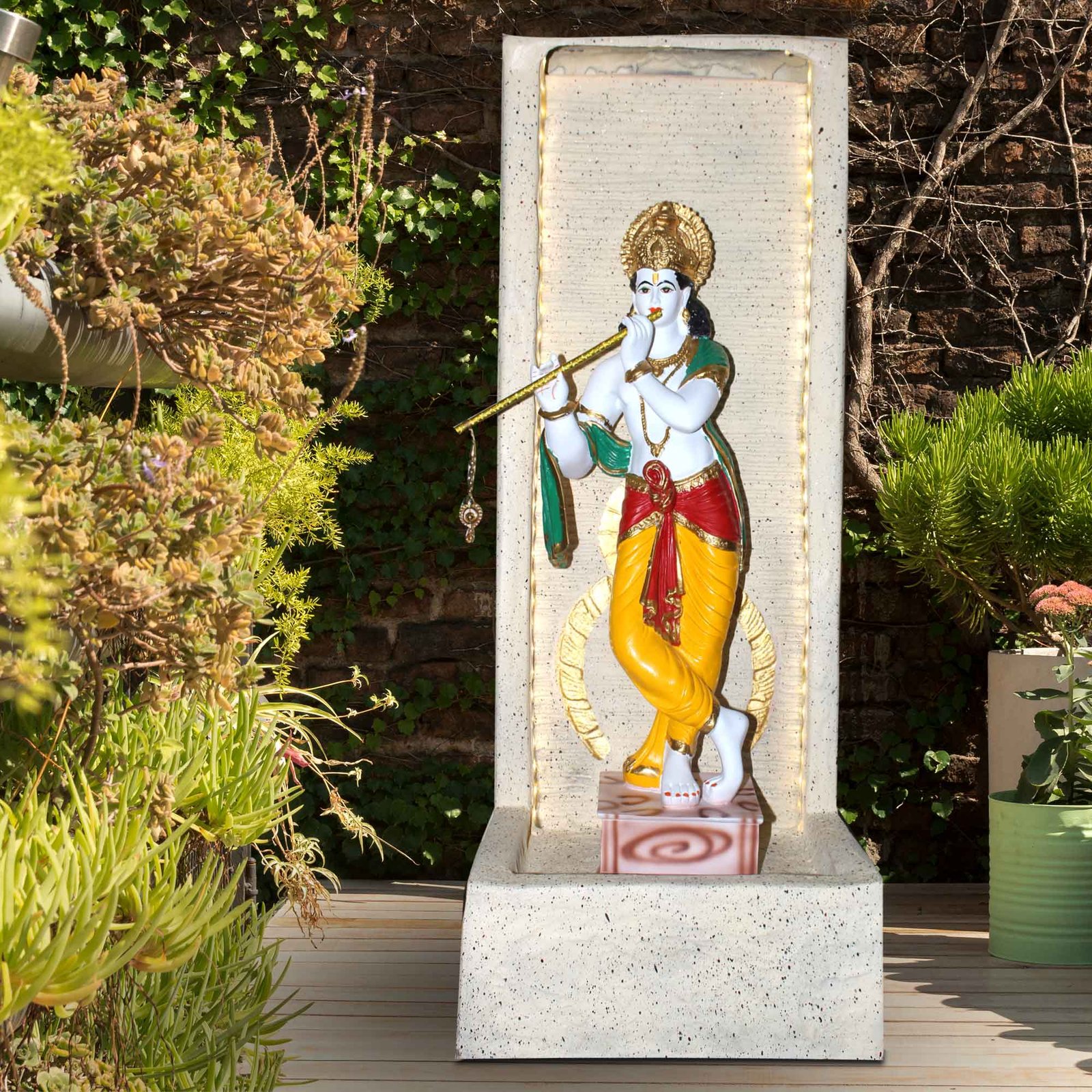 Lord Krishna Jharna outdoor water fountain for home big size Sandstone finish with Lights 91 cm G57GX2513IGDMX-259WMLGX